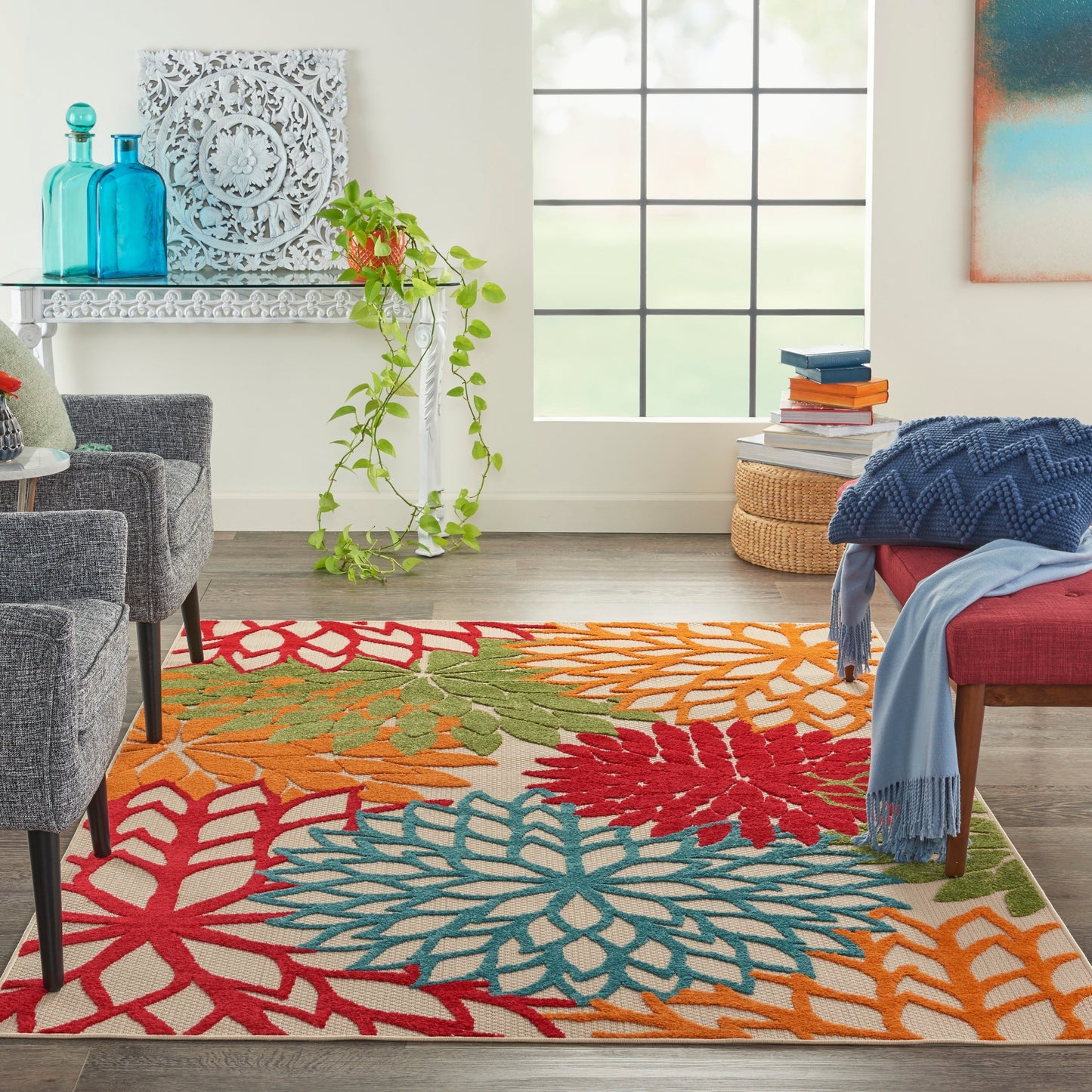 Nourison Aloha Floral Moderner Teppich für drinnen und draußen