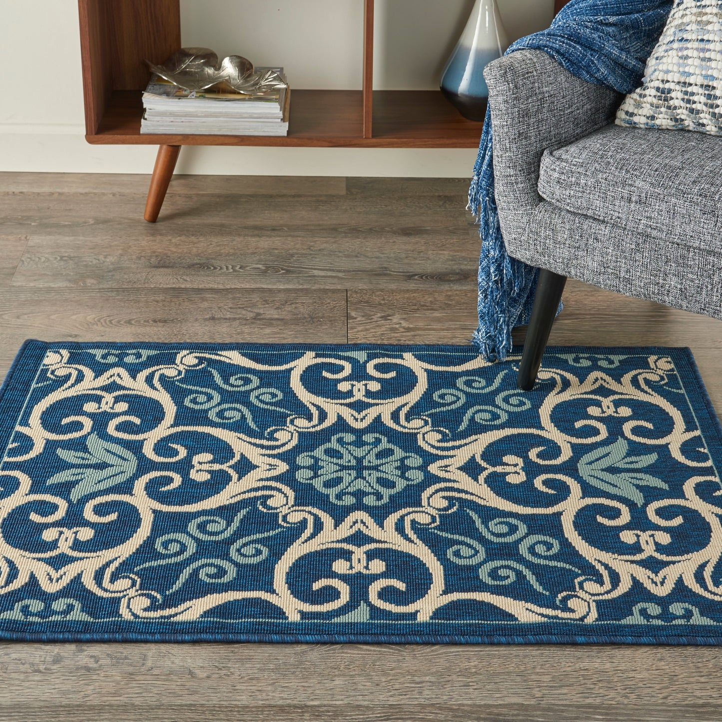 Nourison – Teppich für drinnen und draußen, karibisches Blumenmuster, geometrisches Muster