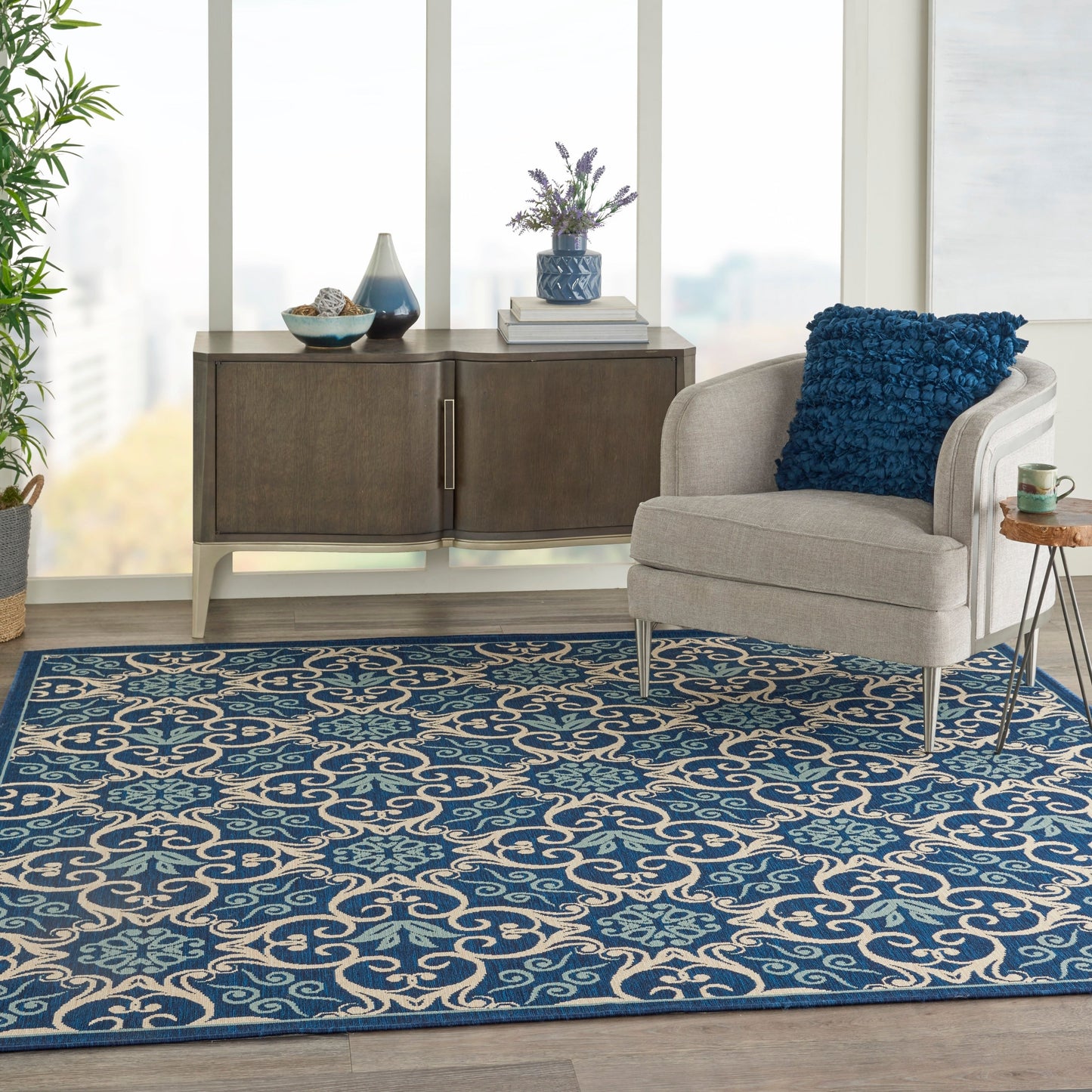 Nourison – Teppich für drinnen und draußen, karibisches Blumenmuster, geometrisches Muster