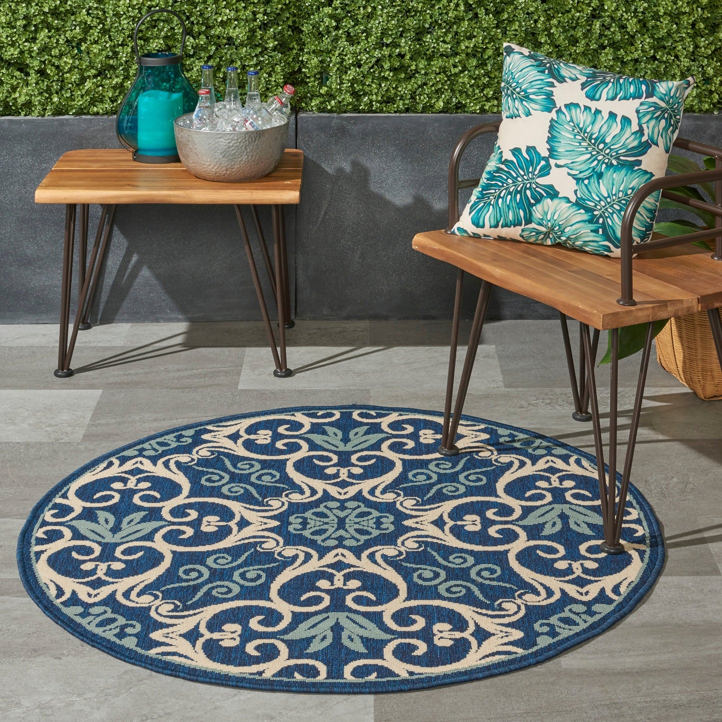 Nourison – Teppich für drinnen und draußen, karibisches Blumenmuster, geometrisches Muster