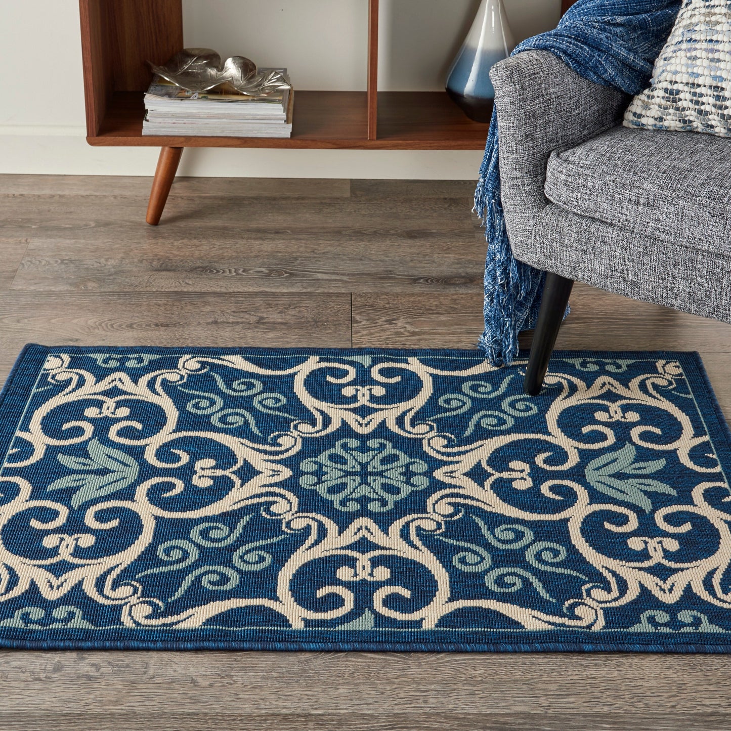 Nourison – Teppich für drinnen und draußen, karibisches Blumenmuster, geometrisches Muster