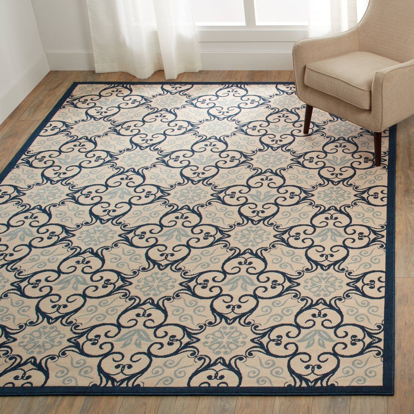 Nourison – Teppich für drinnen und draußen, karibisches Blumenmuster, geometrisches Muster