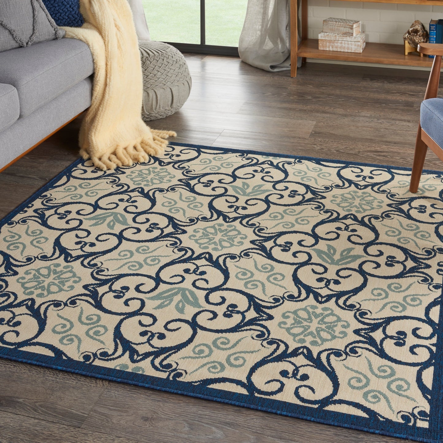 Nourison – Teppich für drinnen und draußen, karibisches Blumenmuster, geometrisches Muster