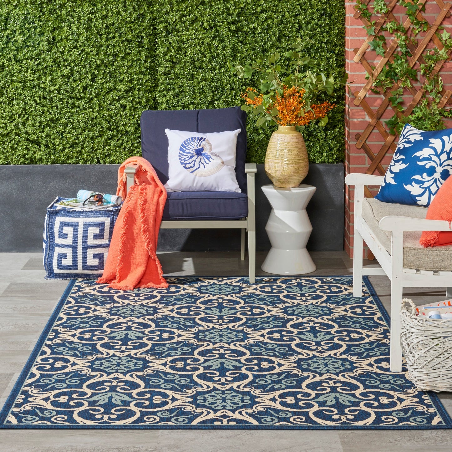 Nourison – Teppich für drinnen und draußen, karibisches Blumenmuster, geometrisches Muster