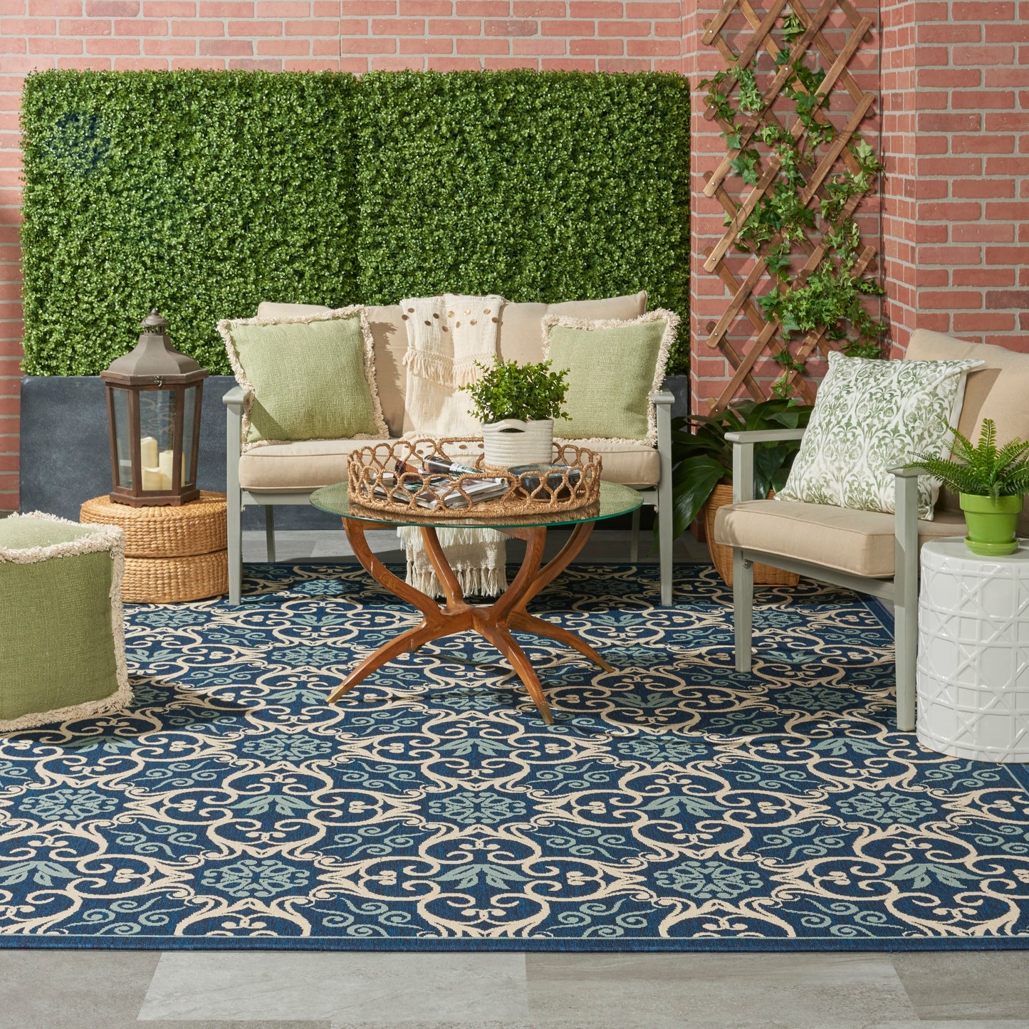 Nourison – Teppich für drinnen und draußen, karibisches Blumenmuster, geometrisches Muster