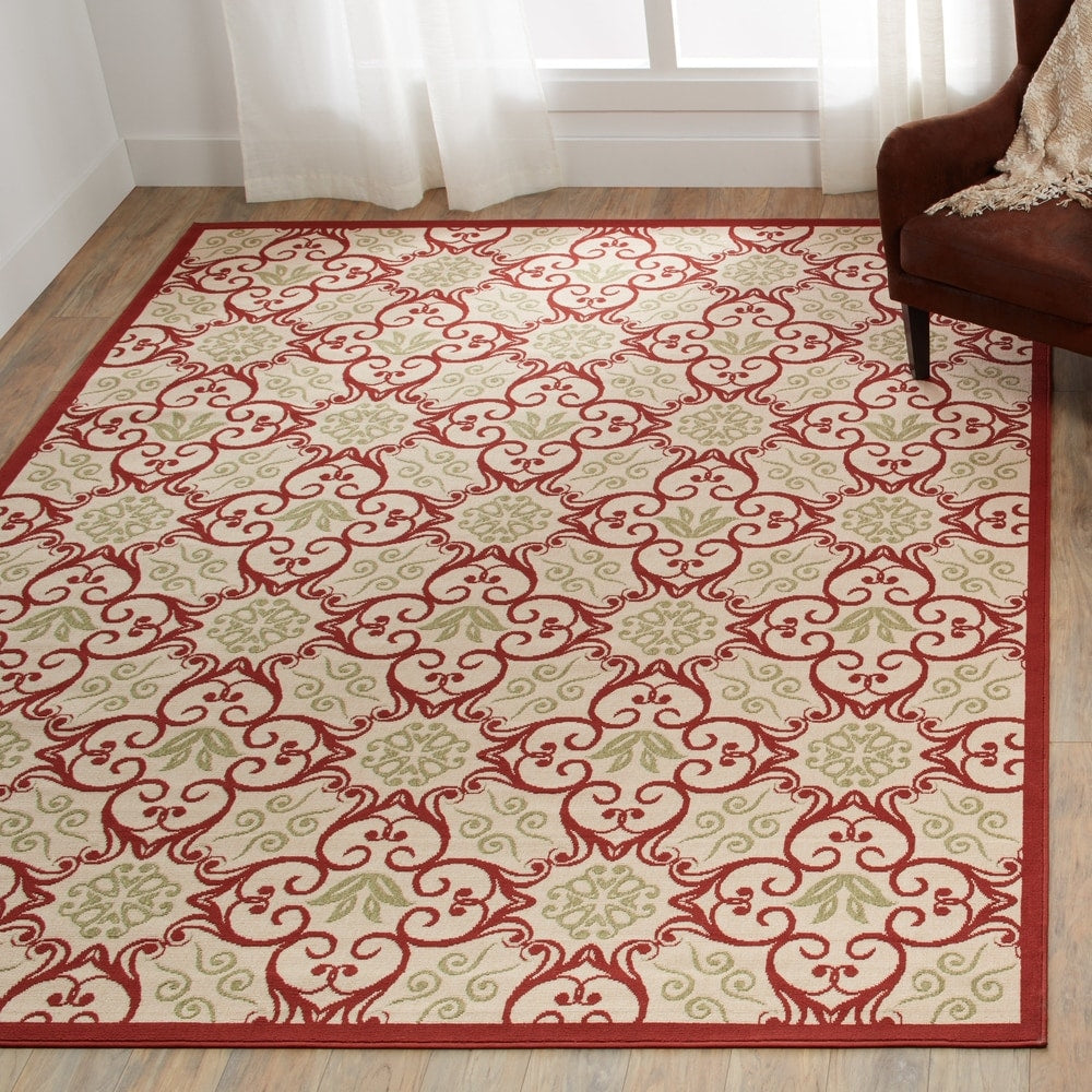 Nourison – Teppich für drinnen und draußen, karibisches Blumenmuster, geometrisches Muster