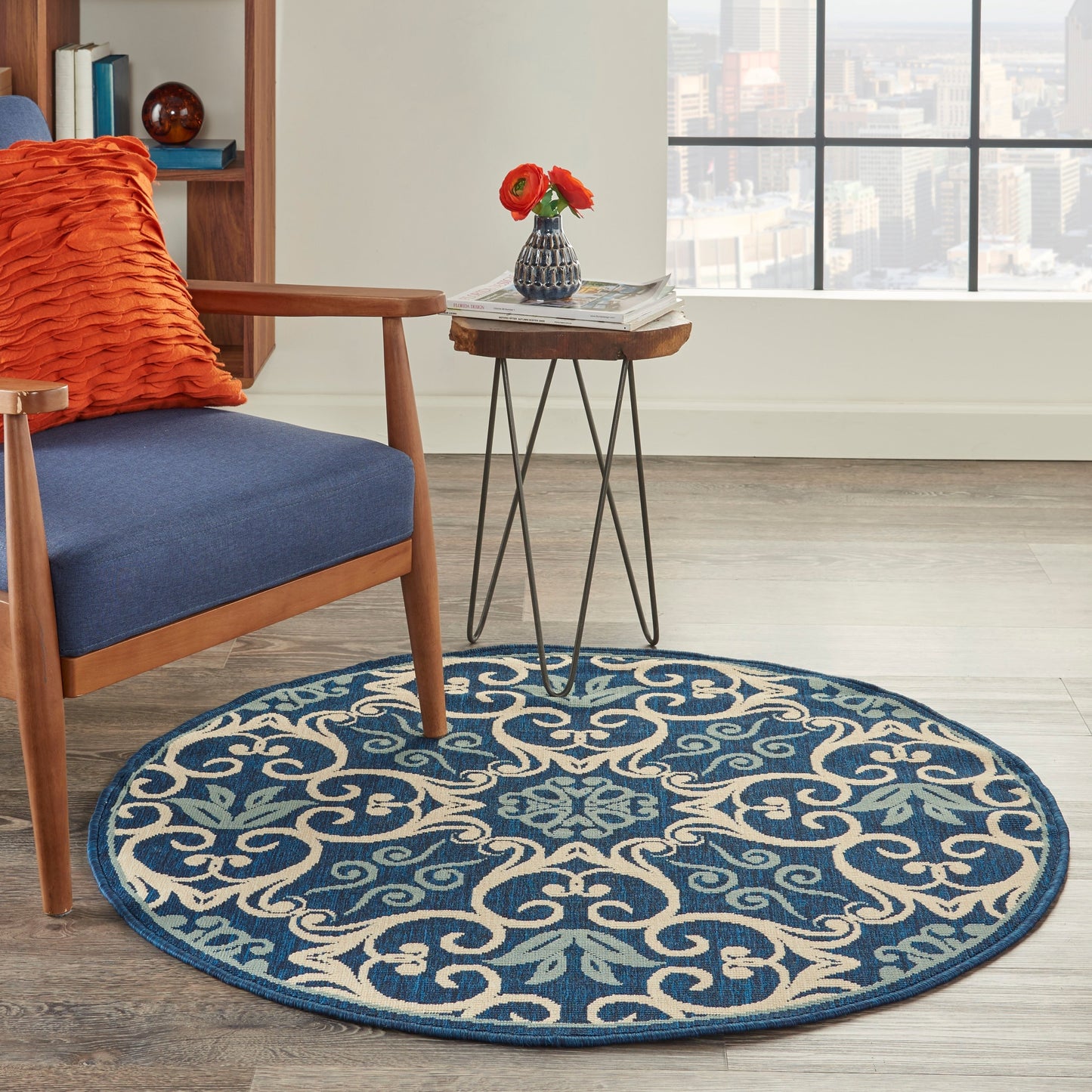 Nourison – Teppich für drinnen und draußen, karibisches Blumenmuster, geometrisches Muster