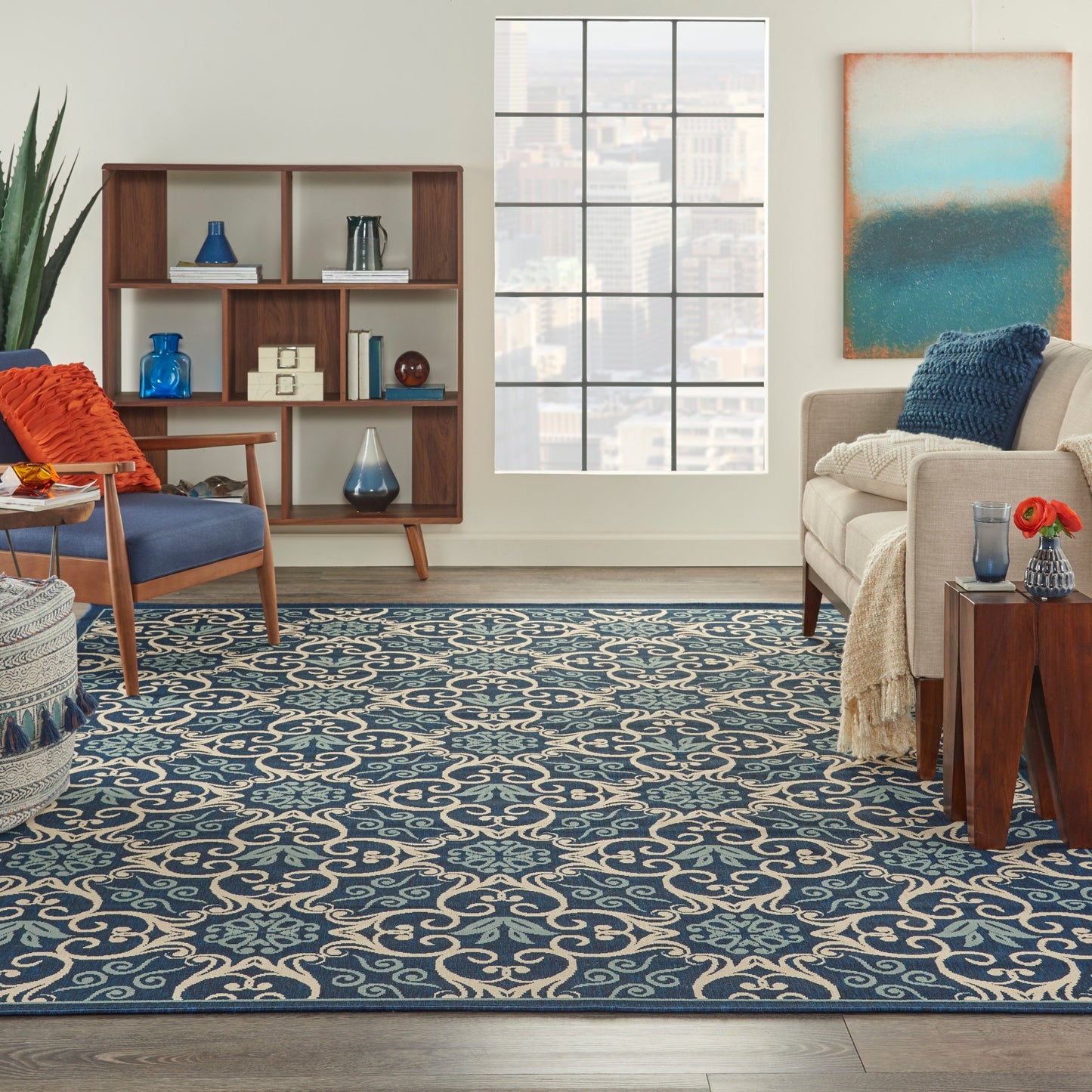 Nourison – Teppich für drinnen und draußen, karibisches Blumenmuster, geometrisches Muster
