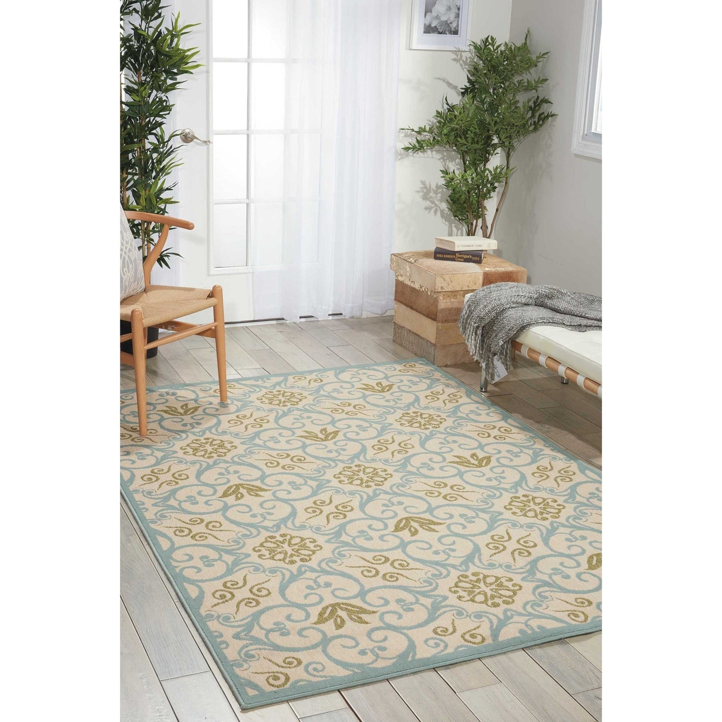 Nourison – Teppich für drinnen und draußen, karibisches Blumenmuster, geometrisches Muster