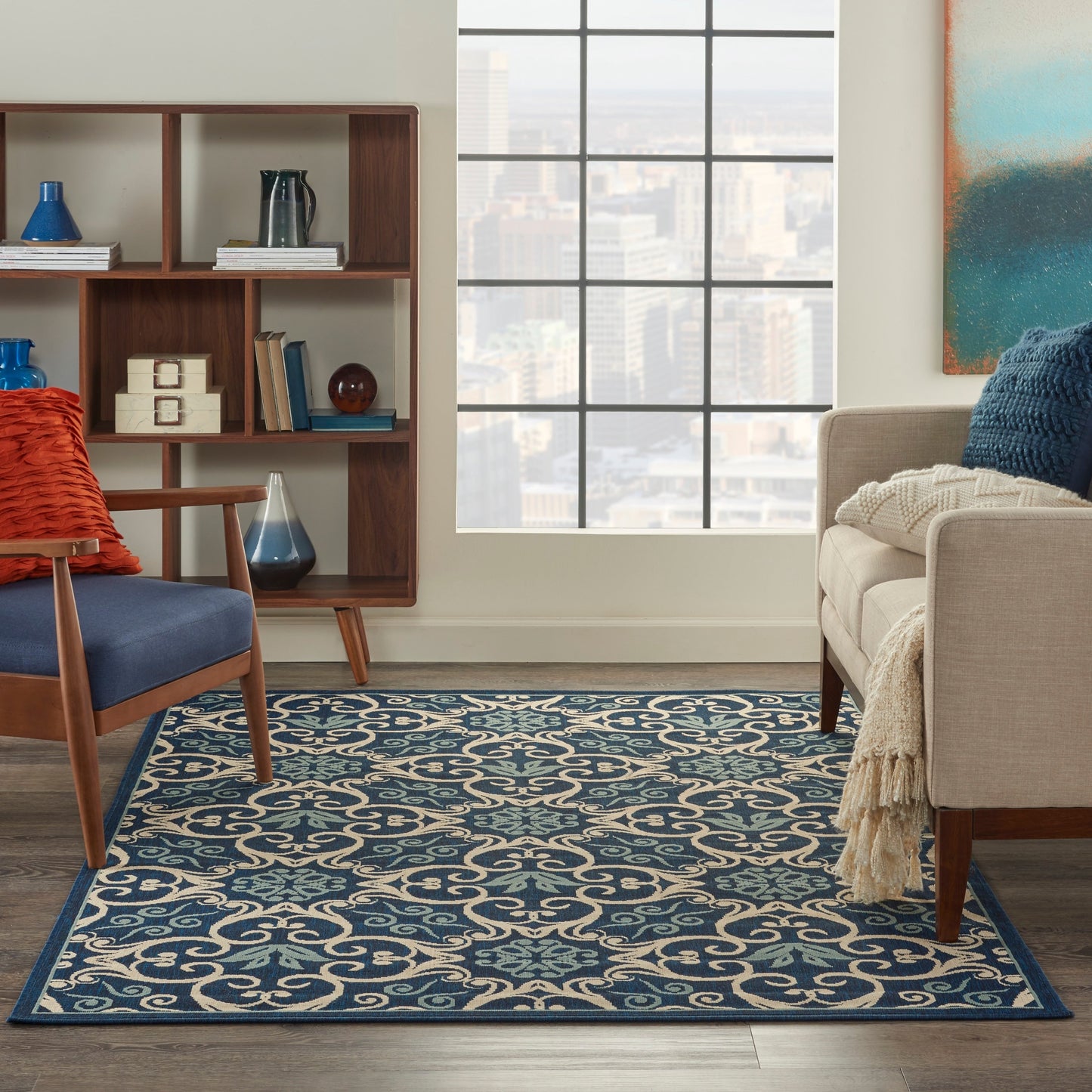 Nourison – Teppich für drinnen und draußen, karibisches Blumenmuster, geometrisches Muster