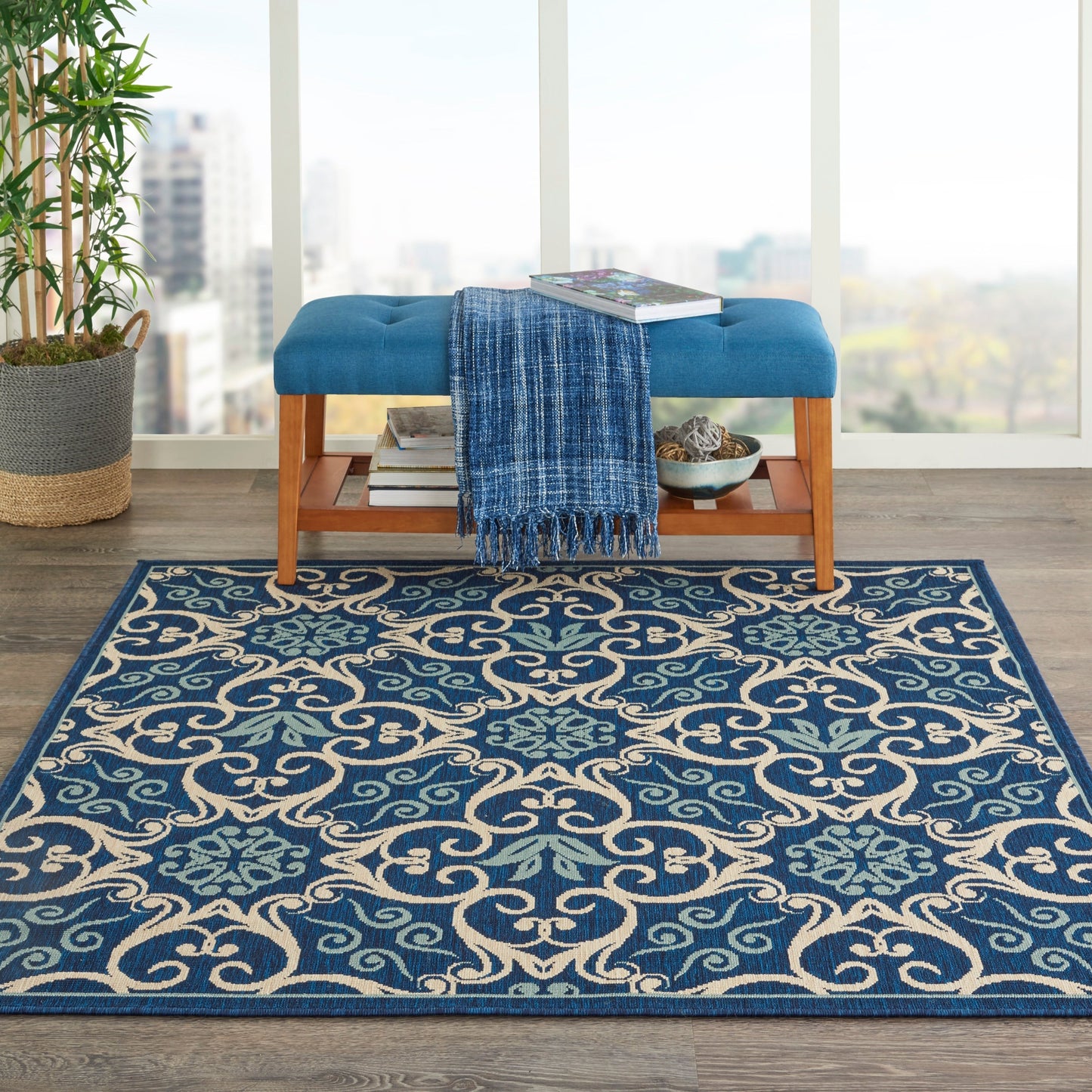 Nourison – Teppich für drinnen und draußen, karibisches Blumenmuster, geometrisches Muster