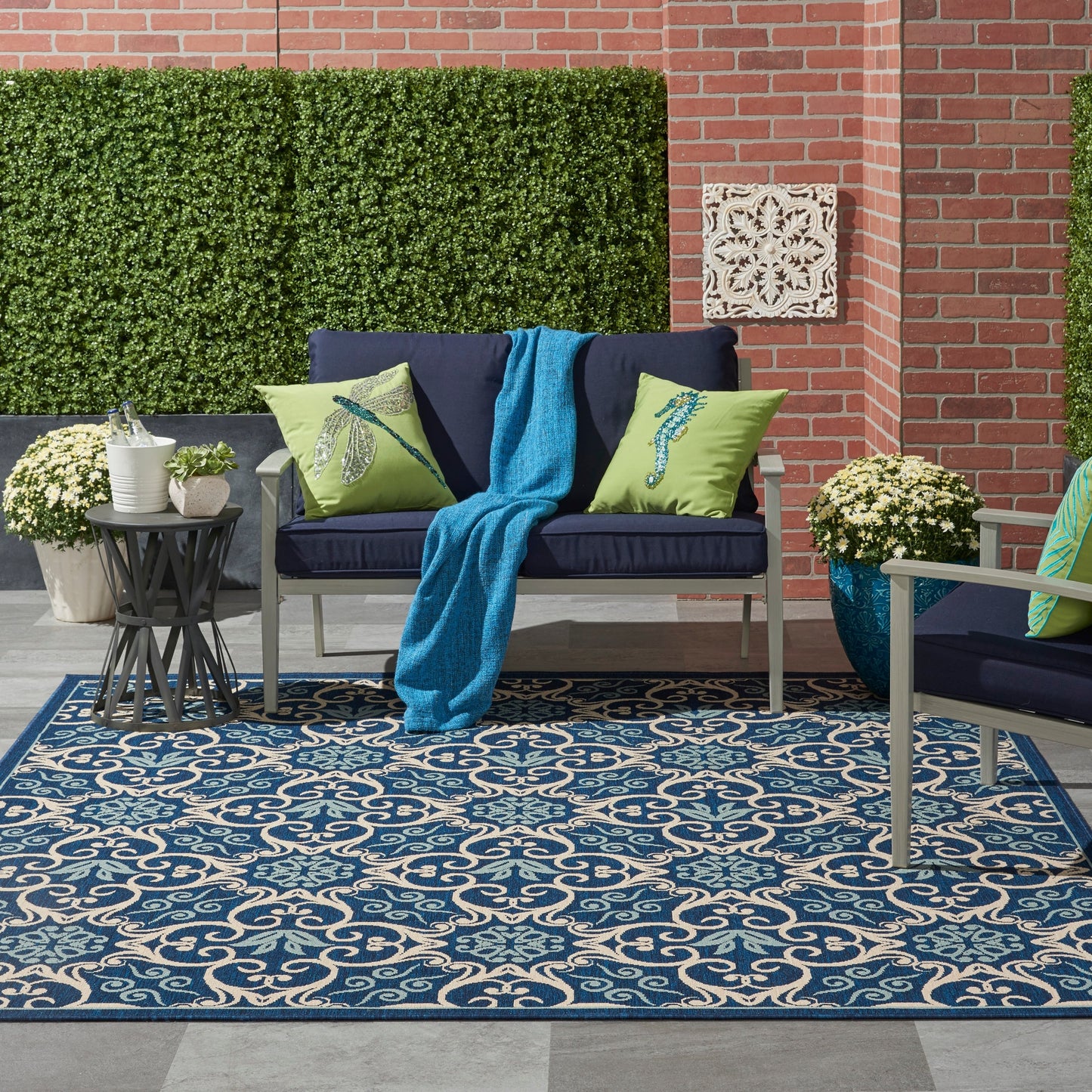 Nourison – Teppich für drinnen und draußen, karibisches Blumenmuster, geometrisches Muster