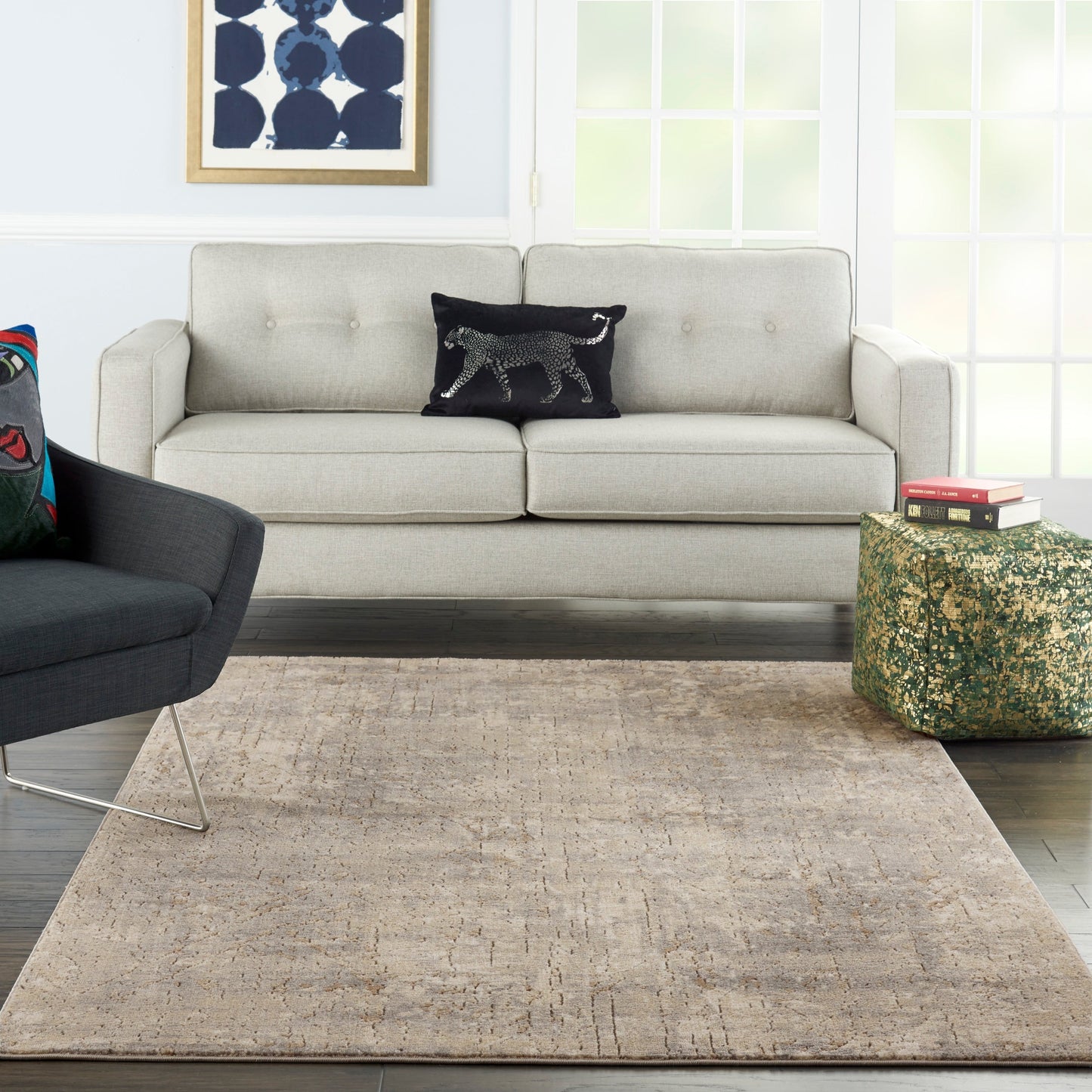 Nourison Concerto Distressed Abstract Beige Grau Area Teppich