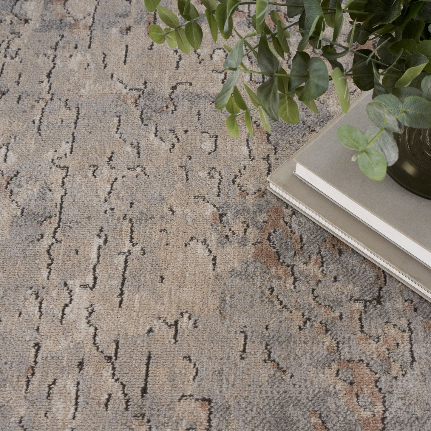 Nourison Concerto Distressed Abstract Beige Grau Area Teppich