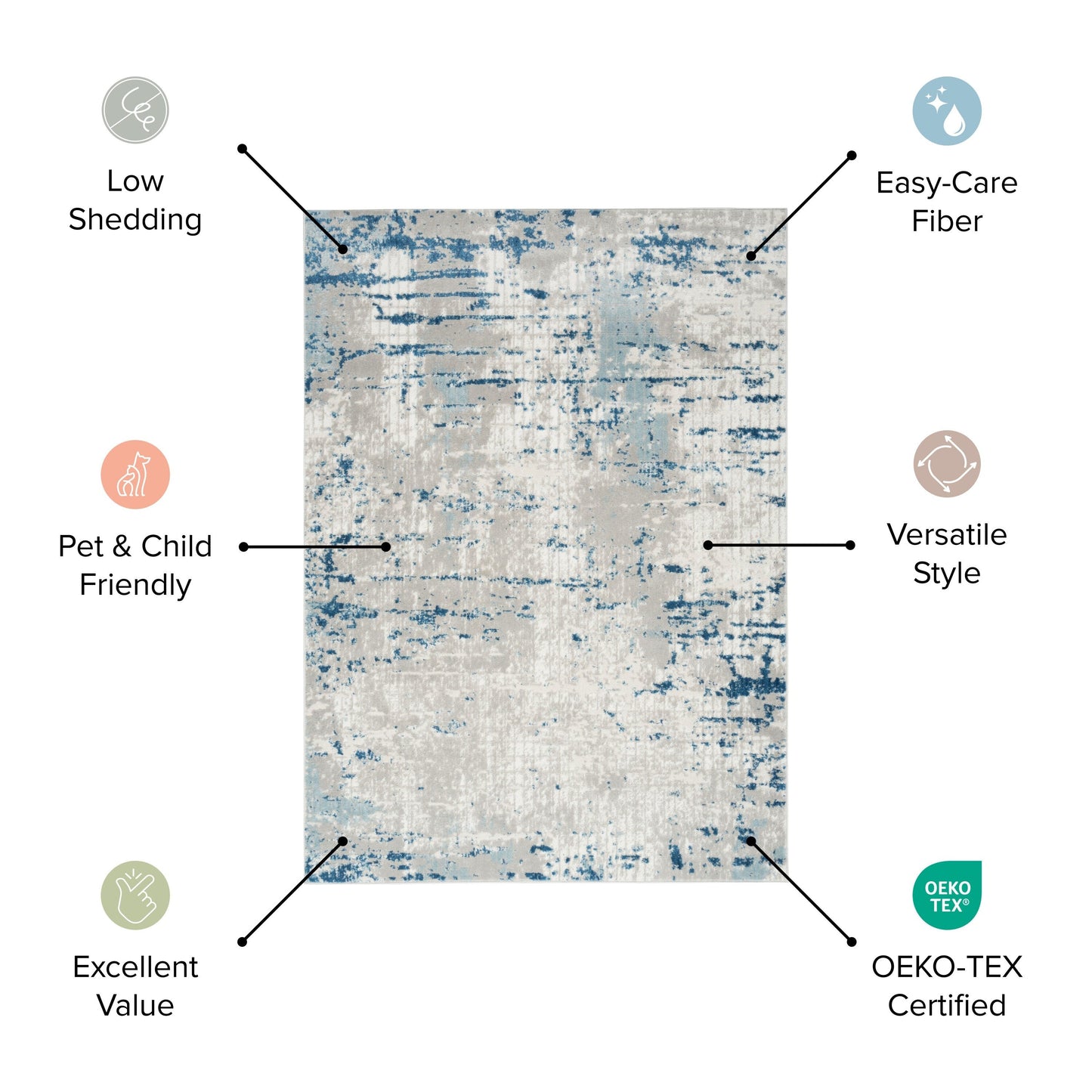 Nourison Concerto Distressed Abstract Beige Grau Area Teppich