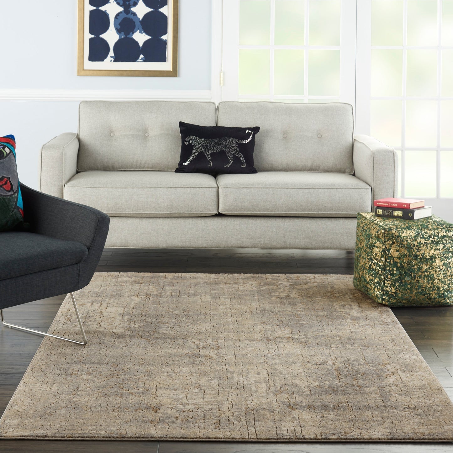 Nourison Concerto Distressed Abstract Beige Grau Area Teppich