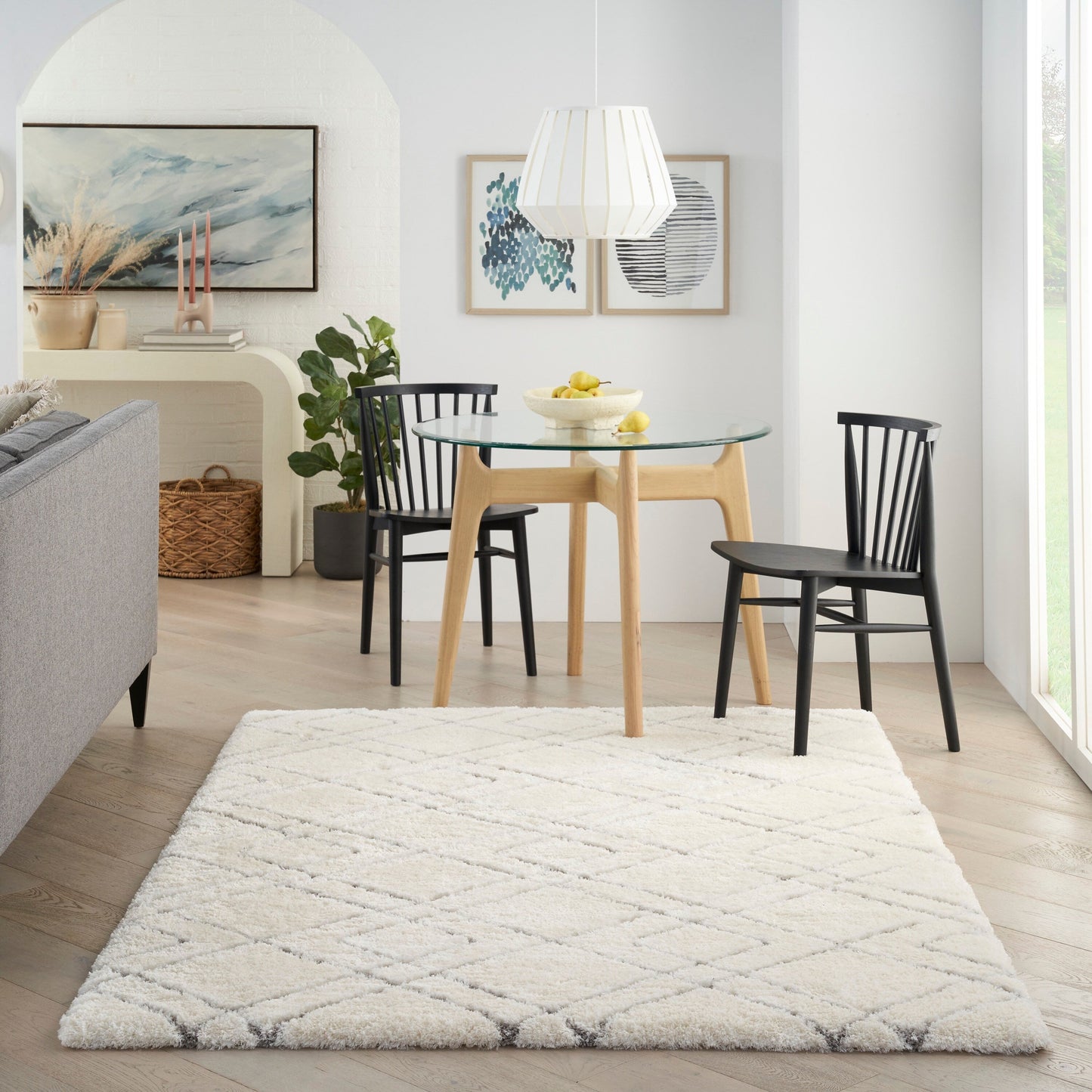 Nourison Luxuriöser Shag Ultra Plüschflor Abstrakter Geometrischer Flächenteppich