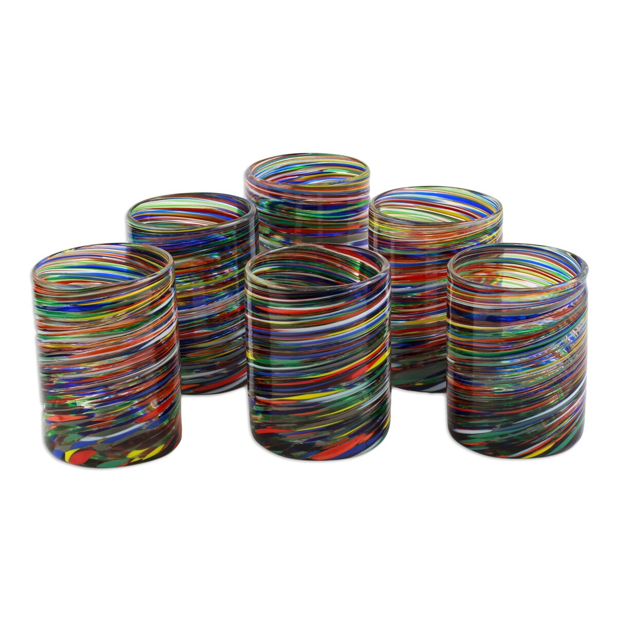 Novica Handgefertigte Spiral-Wachsmalstifte aus Glas, Rocks-Gläser (6er-Set)