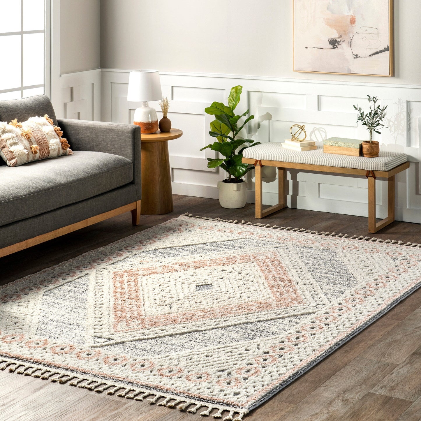 Nuloom-Akazien-Teppich mit Rautenquasten