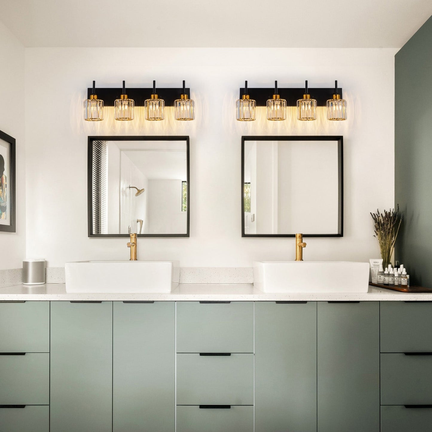 Moderne dimmbare Kristall-Badezimmer-Wandleuchten mit Waschtischleuchten und Kristallschirmen