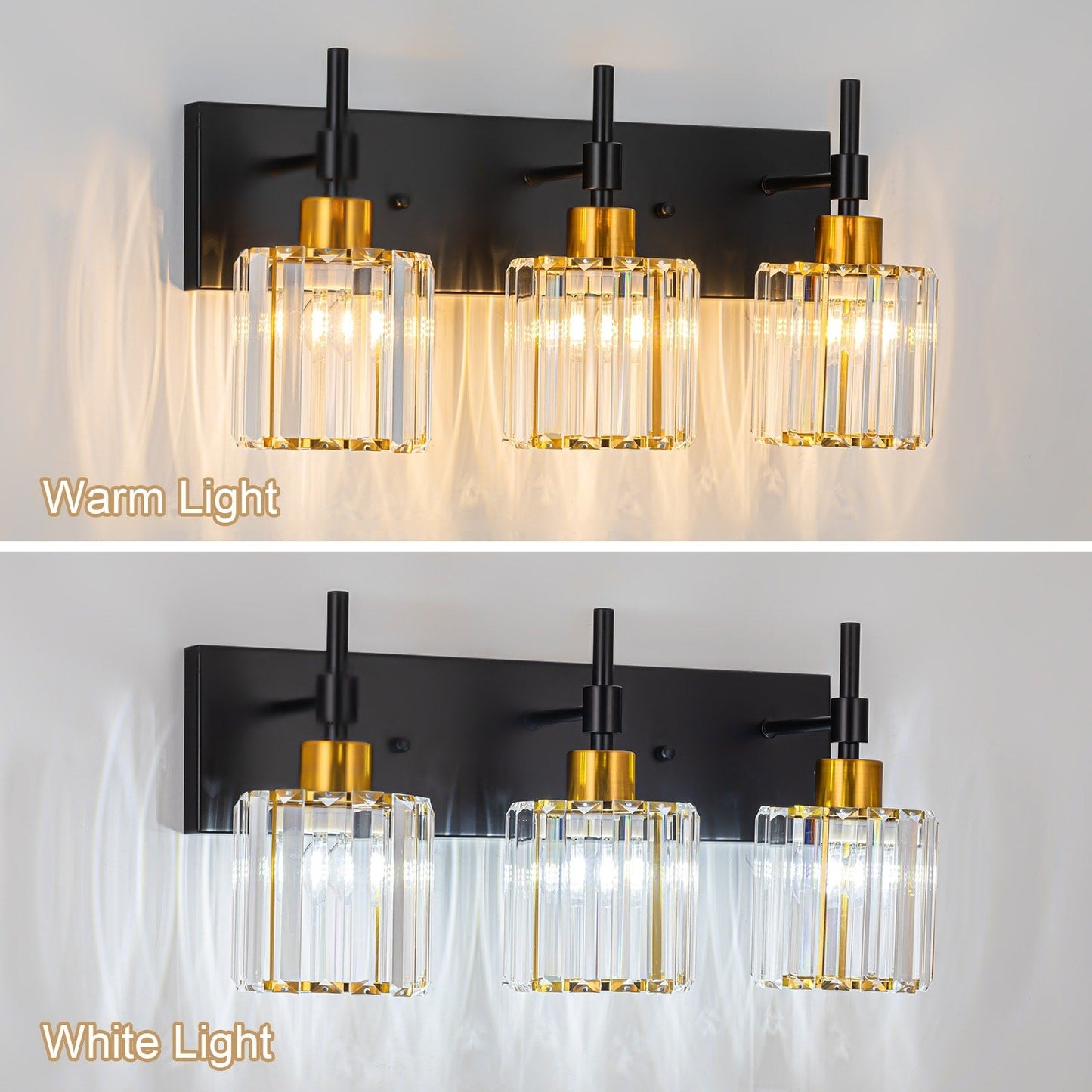 Moderne dimmbare Kristall-Badezimmer-Wandleuchten mit Waschtischleuchten und Kristallschirmen