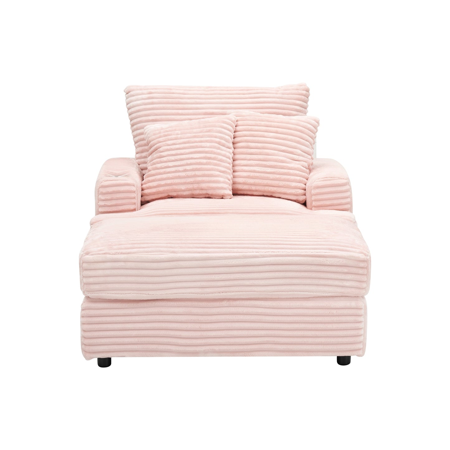 Pink Corduroy Armchair Sofa with Ottoman and Cup Holder