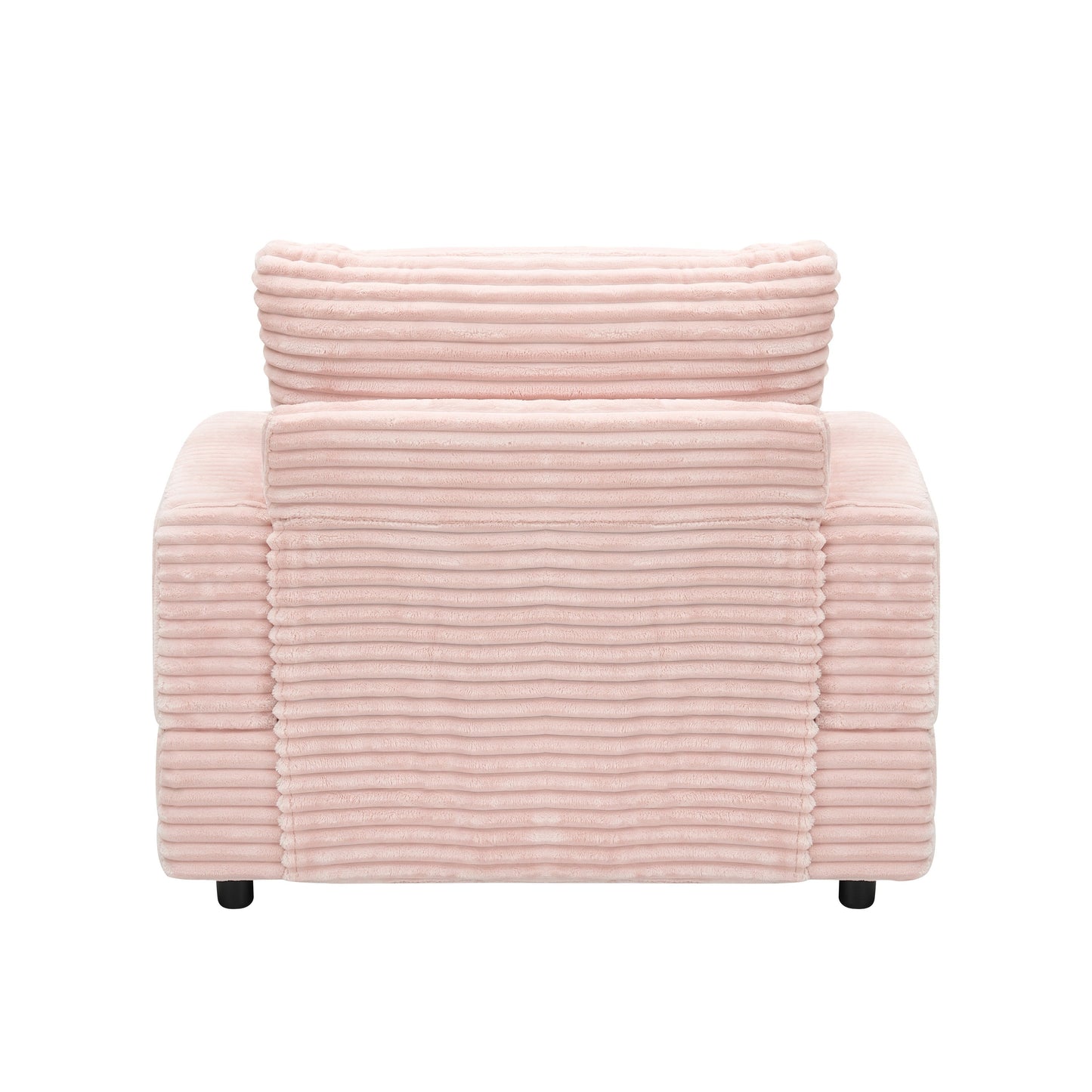 Pink Corduroy Armchair Sofa with Ottoman and Cup Holder