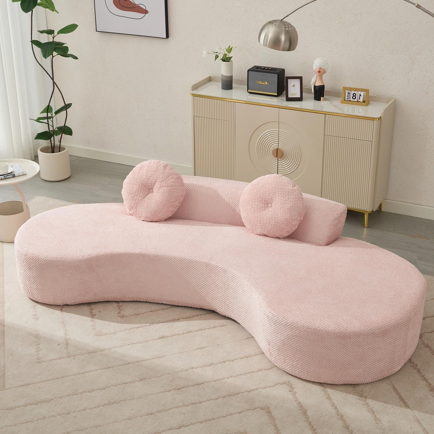 Rosa Cord-Wolkensofa mit Kissen