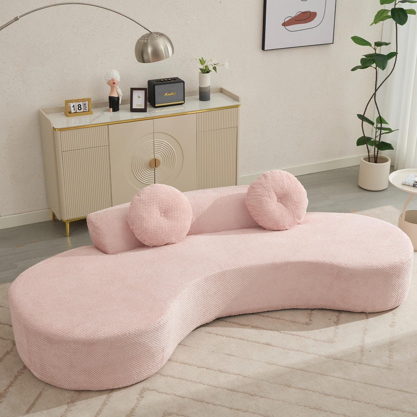 Rosa Cord-Wolkensofa mit Kissen