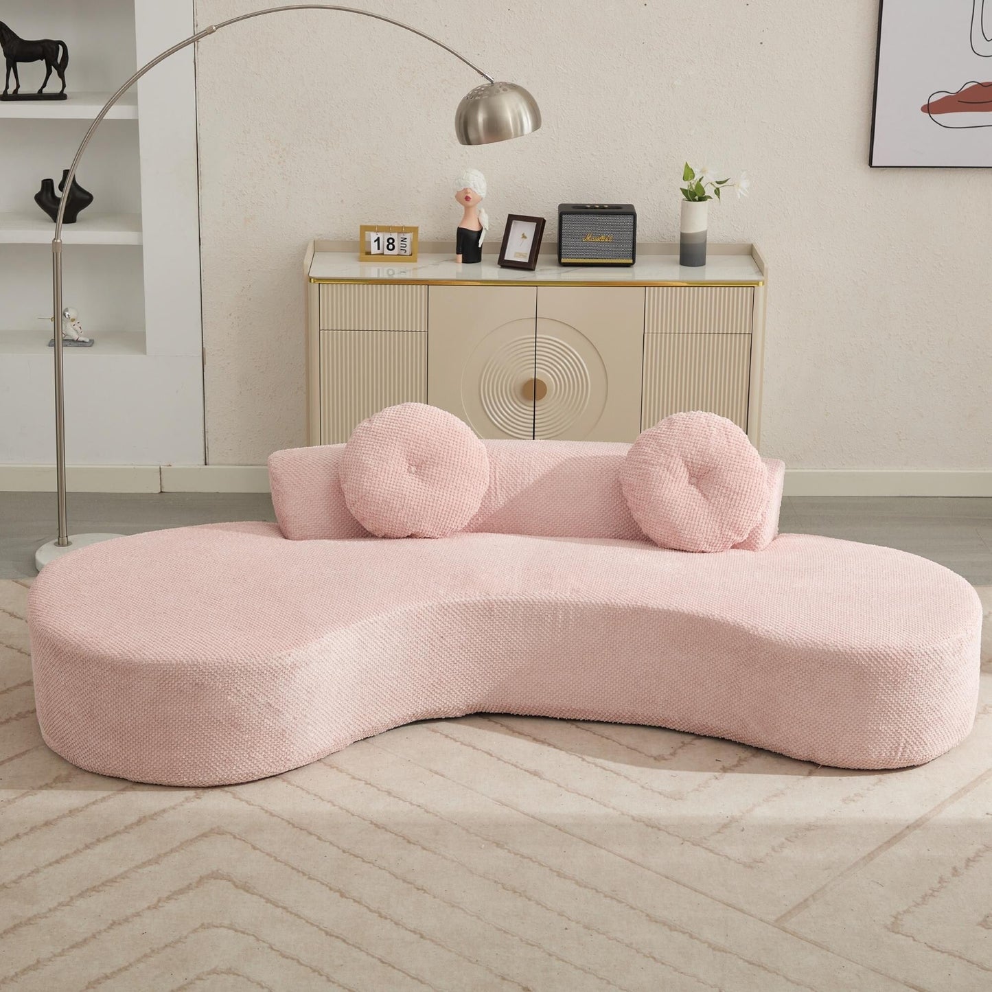 Rosa Cord-Wolkensofa mit Kissen