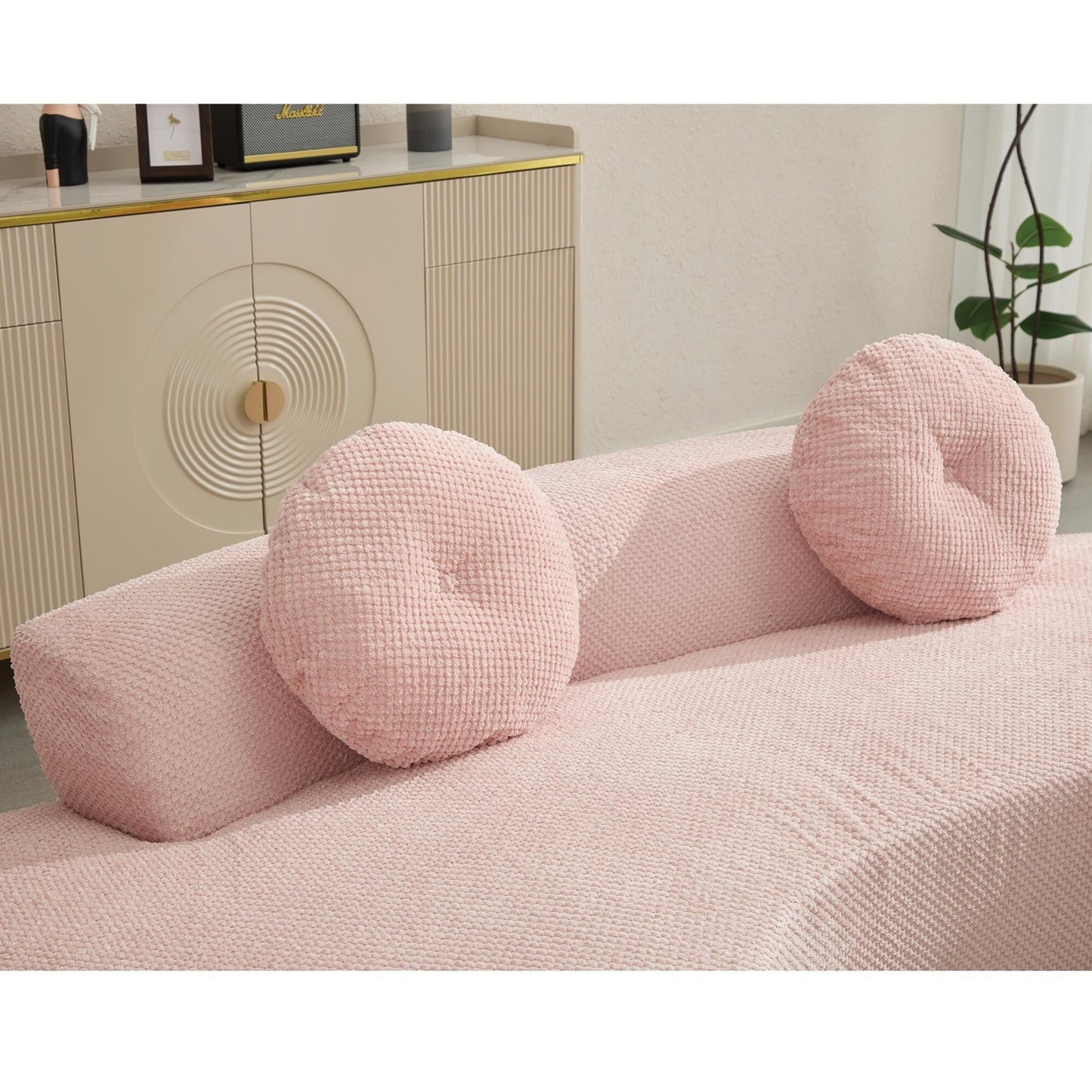 Rosa Cord-Wolkensofa mit Kissen