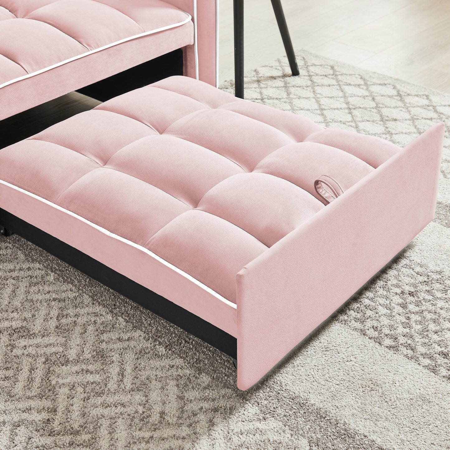 Pink Modern 35.43 3 in 1 Single Velvet Sofa Bed with Adjustable Back and Pocket for Living Room