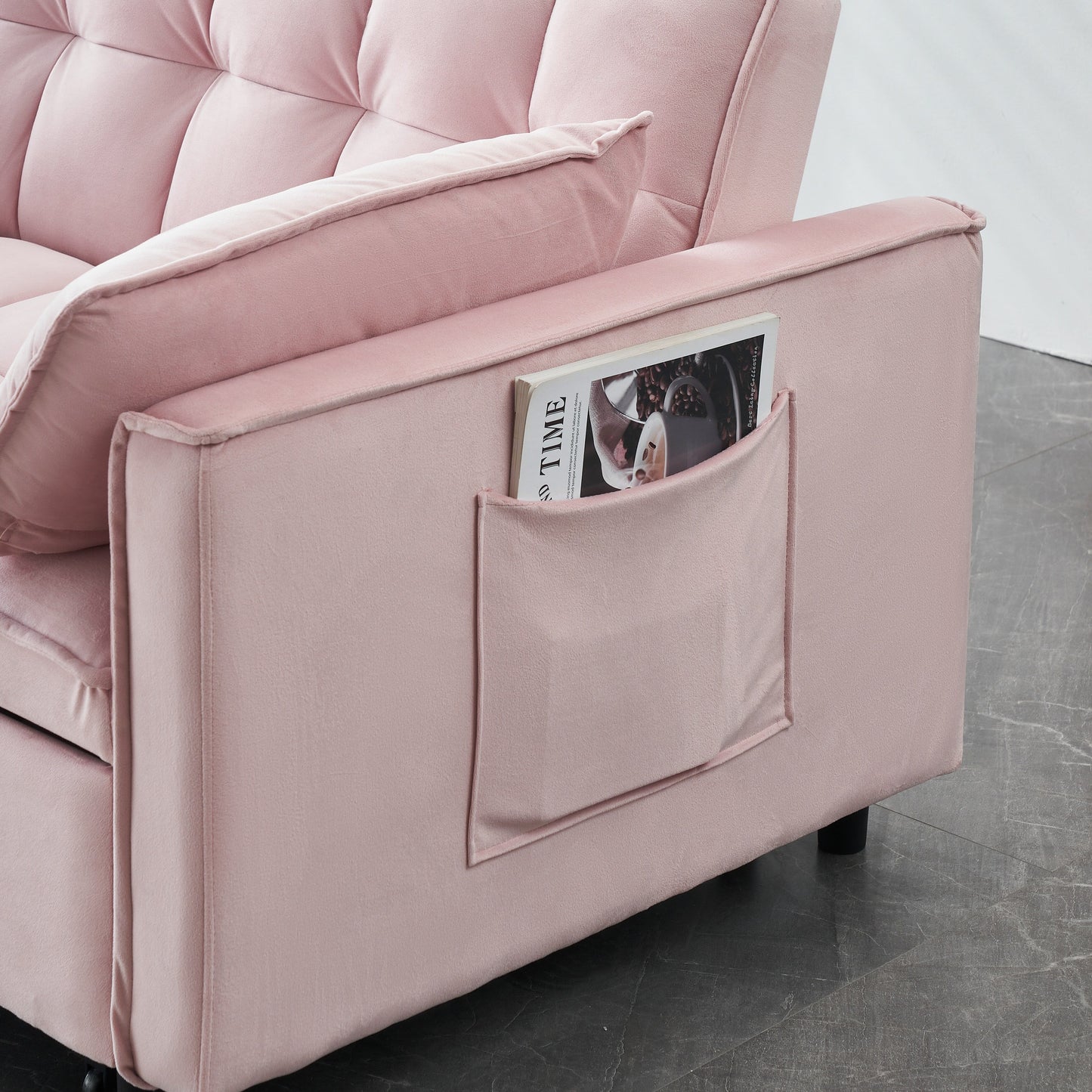 Pink Modern 54.3 Velvet Loveseat Pull-out Sofa Bed with Adjustable Back and Pillows for Living Room