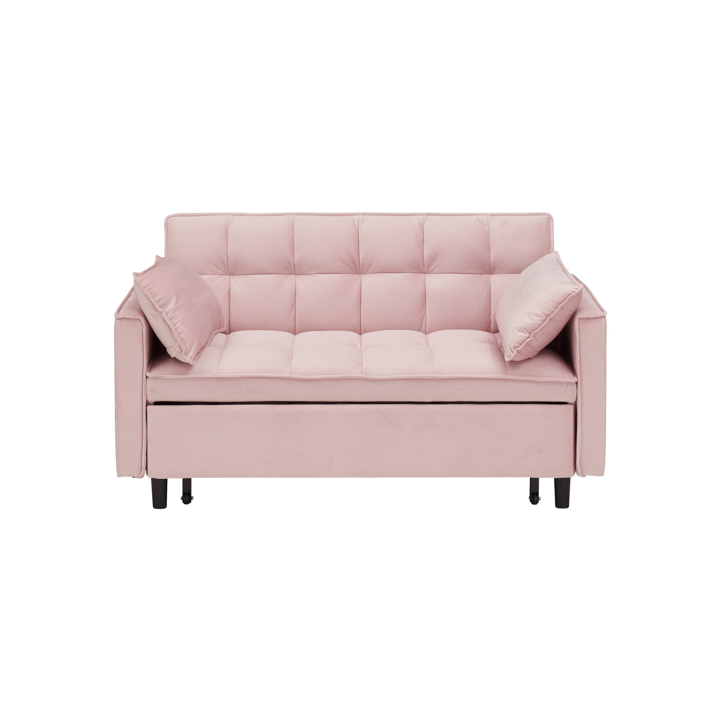 Pink Modern 54.3 Velvet Loveseat Pull-out Sofa Bed with Adjustable Back and Pillows for Living Room