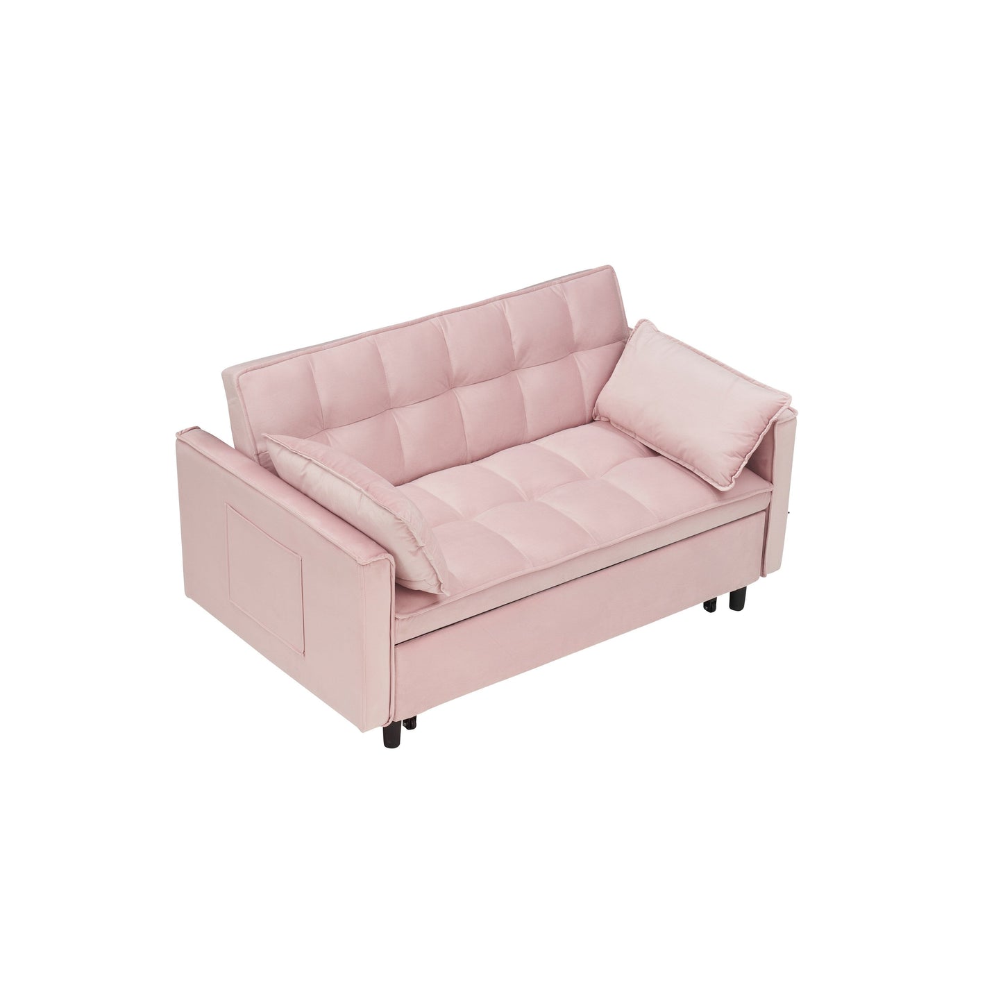 Pink Modern 54.3 Velvet Loveseat Pull-out Sofa Bed with Adjustable Back and Pillows for Living Room