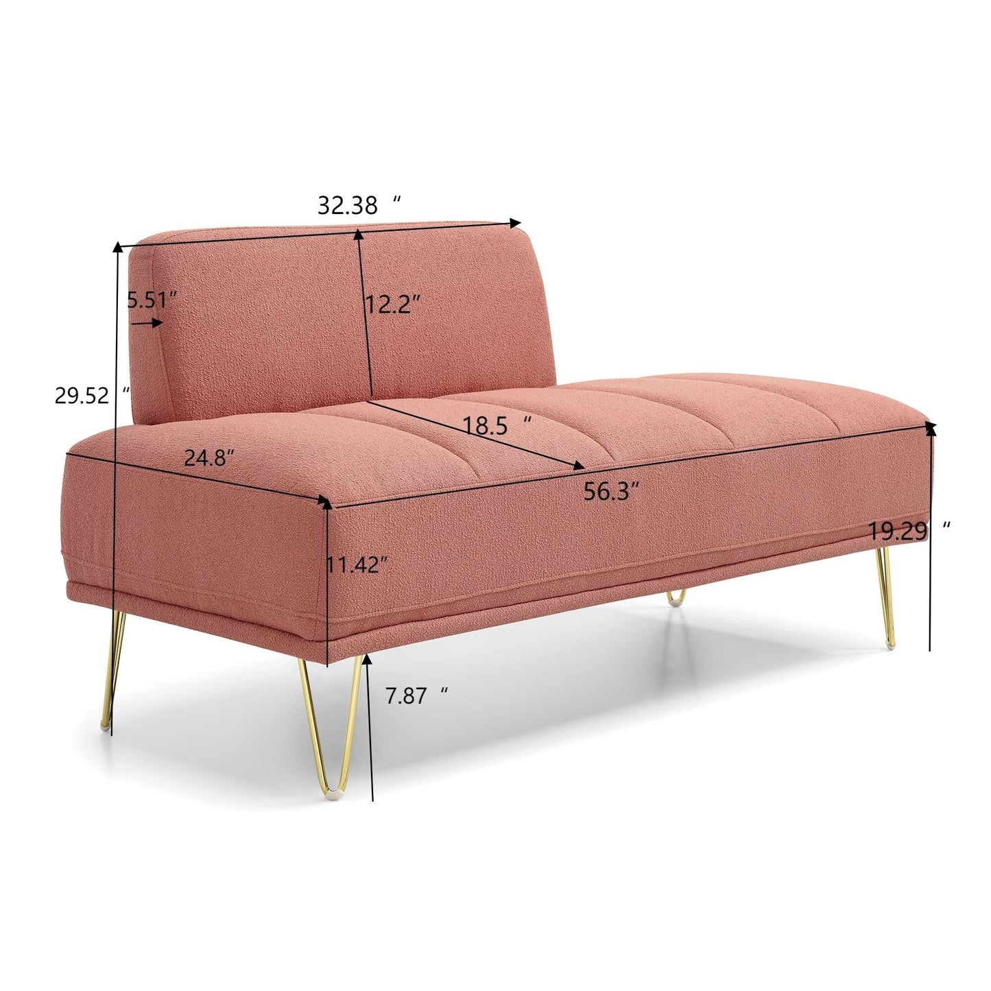 Pink Modern 56.3 Upholstered Loveseat End of Bed Bench with Gold Metal Legs for Bedroom