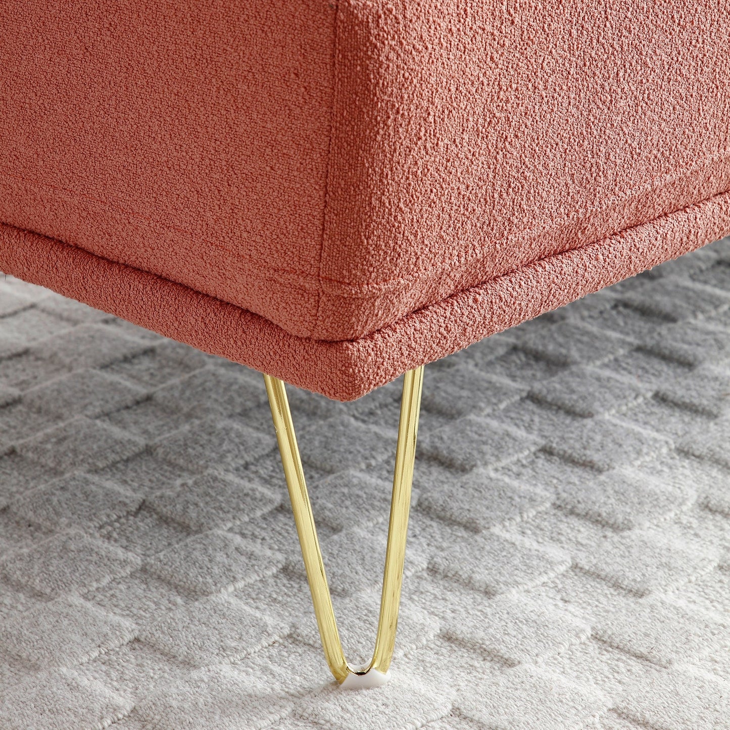 Pink Modern 56.3 Upholstered Loveseat End of Bed Bench with Gold Metal Legs for Bedroom
