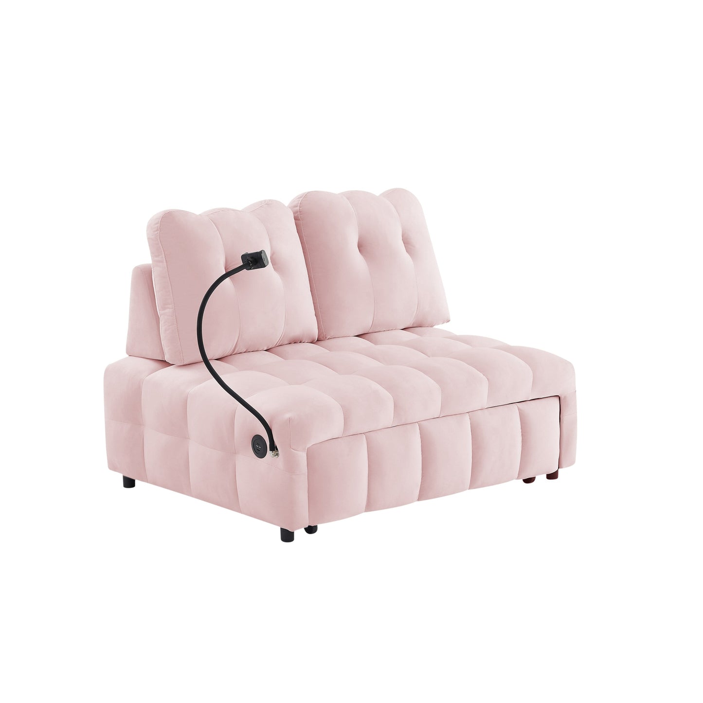 Pink Modern 74 Velvet Loveseat Removable Backrest Pull-Out Sofa Bed with USB Port and Swivel Phone Stand