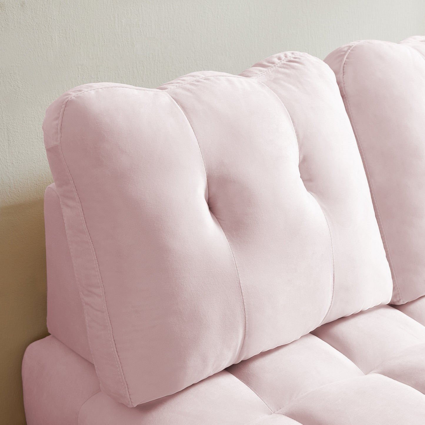 Pink Modern 74 Velvet Loveseat Removable Backrest Pull-Out Sofa Bed with USB Port and Swivel Phone Stand