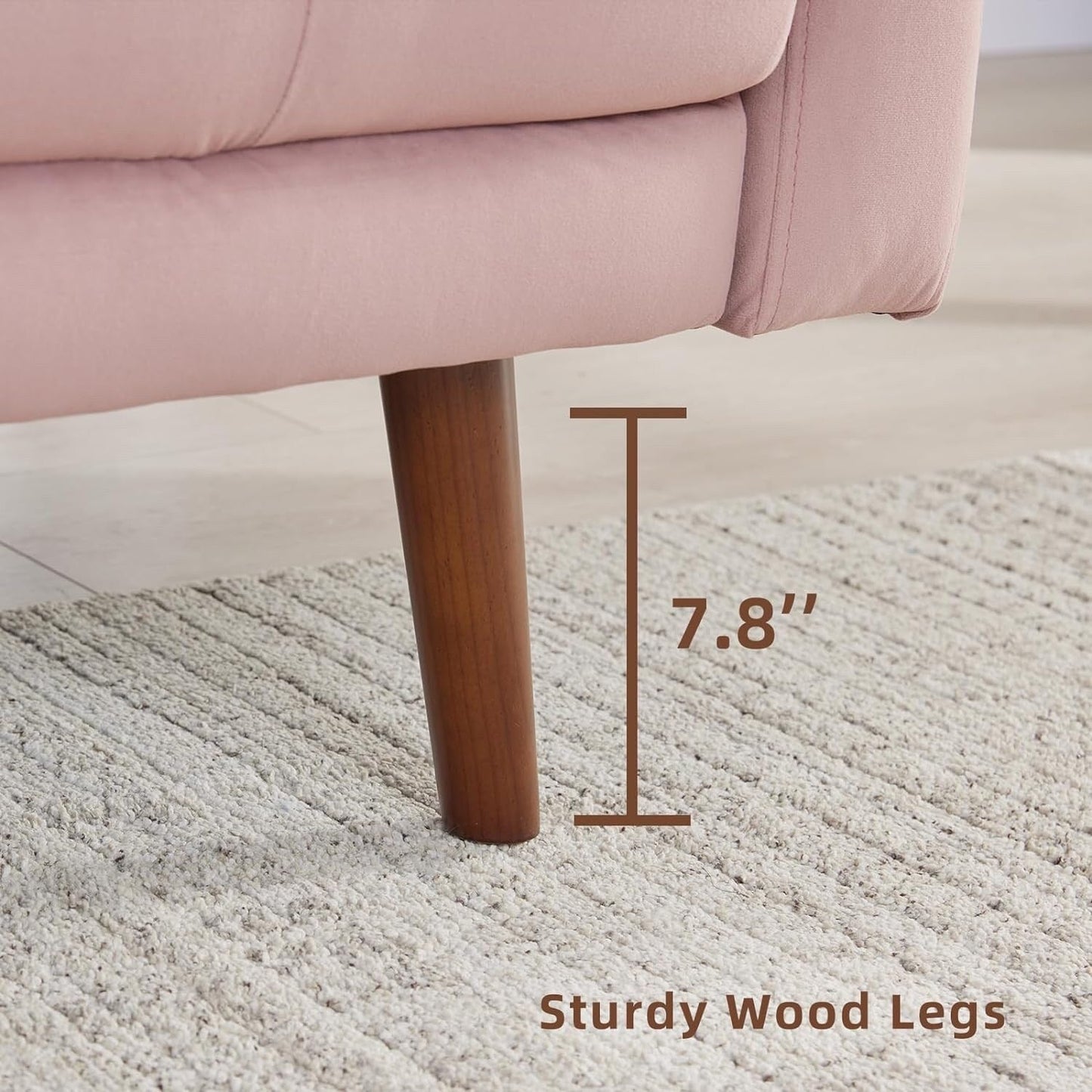 Modernes 3-Sitzer-Sofa aus Stoff in Rosa, 188 cm, mit Aufbewahrungstaschen, hochdichten Schaumstoffkissen, Beinen aus Massivholz