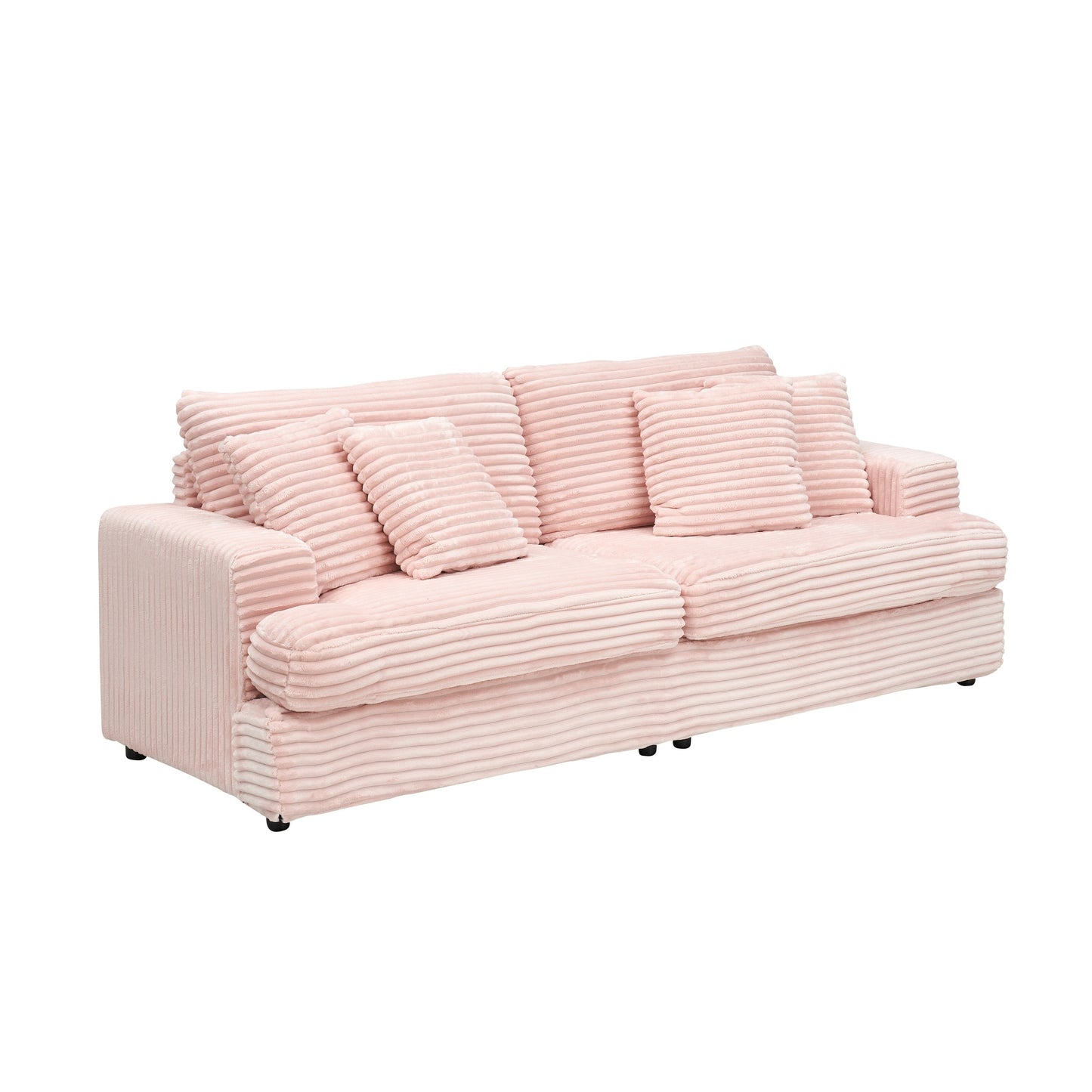 Pink Modern 79.3 Corduroy 3-seater Sofa with 4 Matching Toss Pillows and Individual Spring Cushion for Living Room