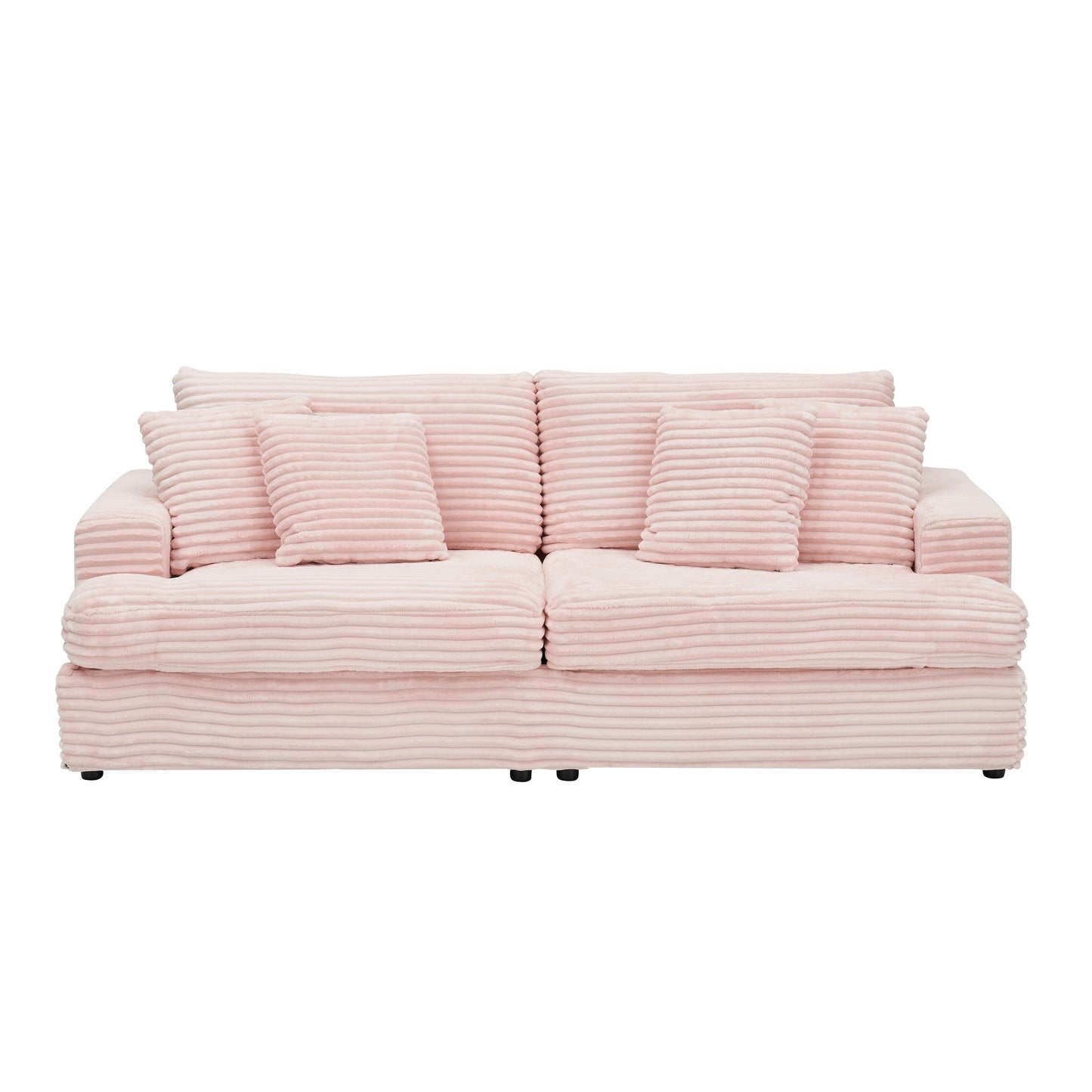 Pink Modern 79.3 Corduroy 3-seater Sofa with 4 Matching Toss Pillows and Individual Spring Cushion for Living Room