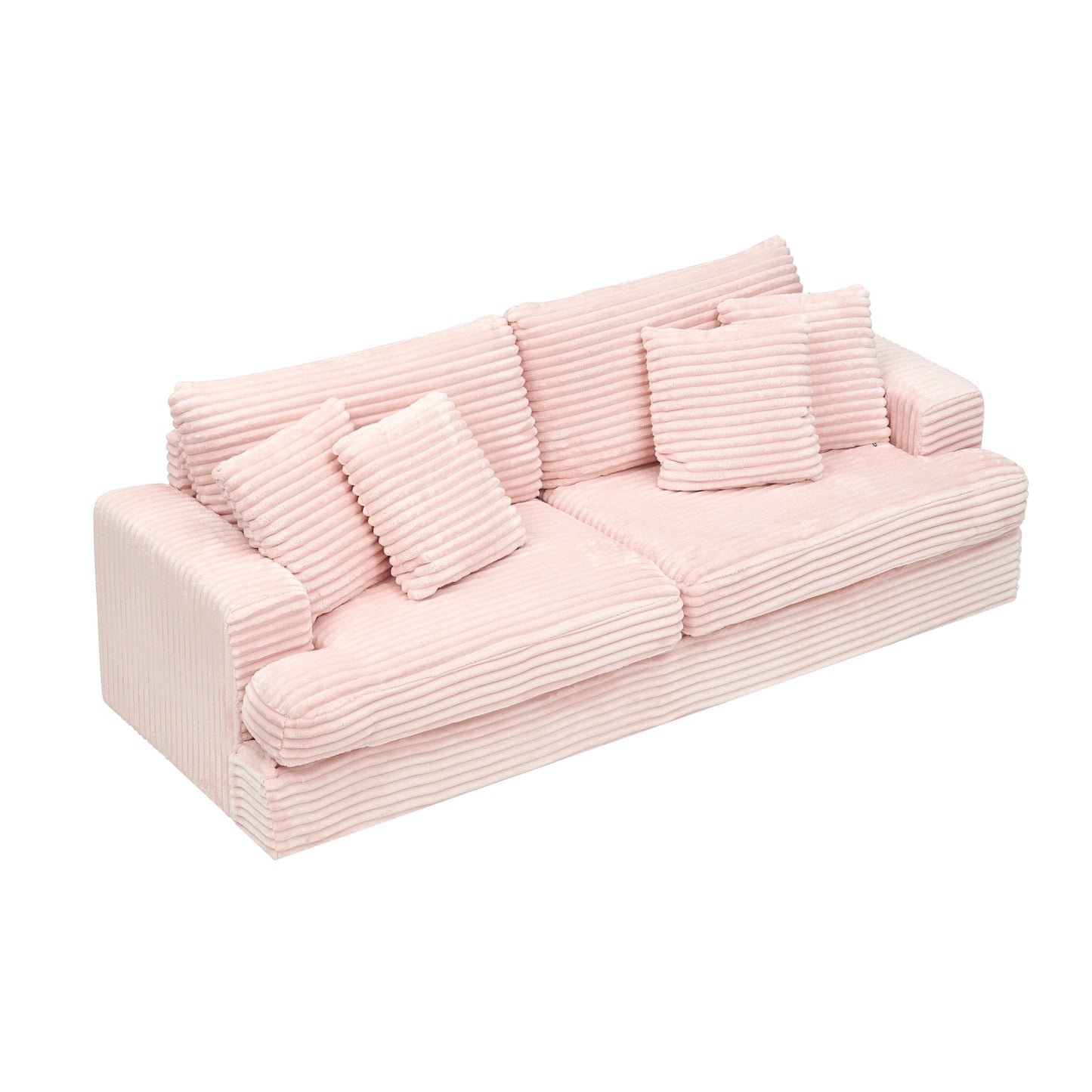 Pink Modern 79.3 Corduroy 3-seater Sofa with 4 Matching Toss Pillows and Individual Spring Cushion for Living Room