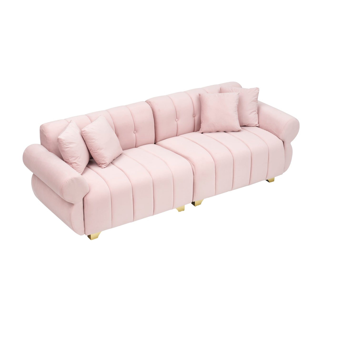 Pink Modern 89 Velvet 3-seater Sofa with Spring-Wrapped Cushions and Metal Feet for Living Room