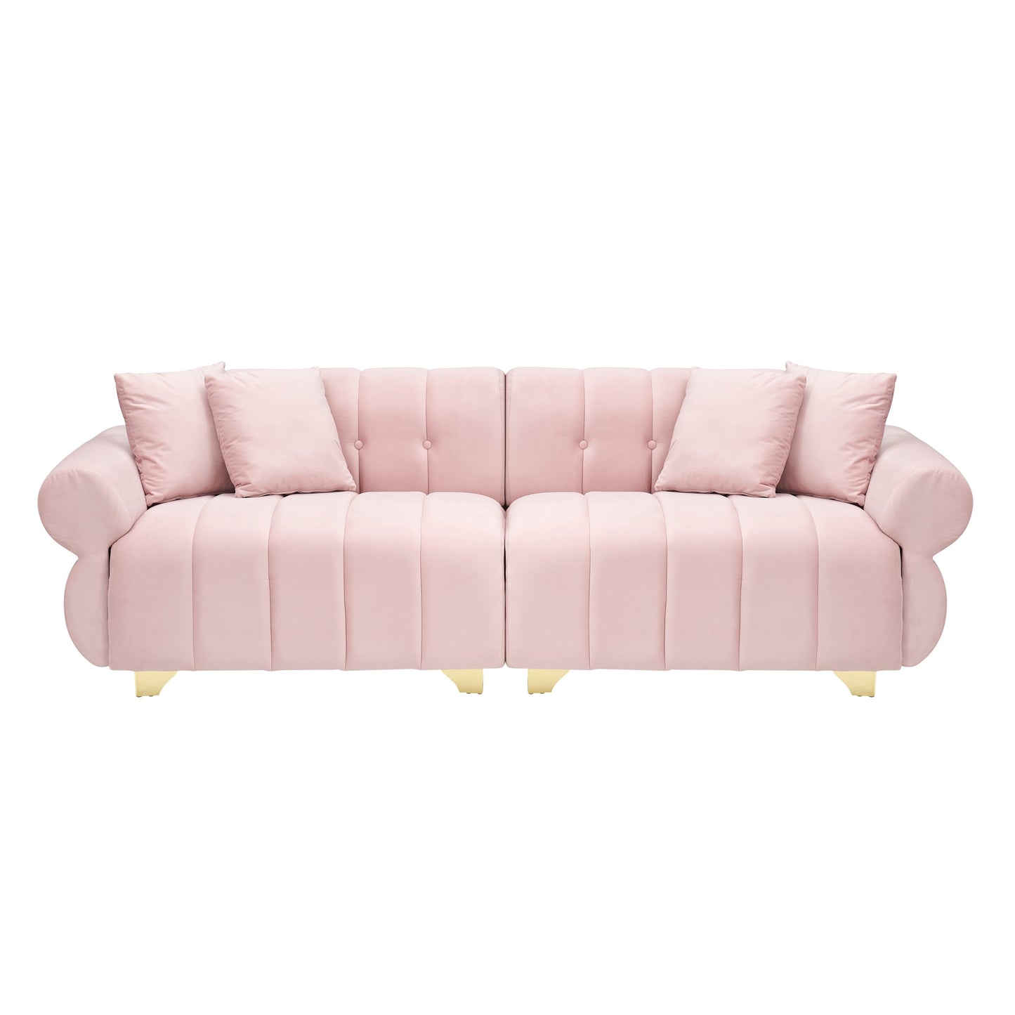 Pink Modern 89 Velvet 3-seater Sofa with Spring-Wrapped Cushions and Metal Feet for Living Room