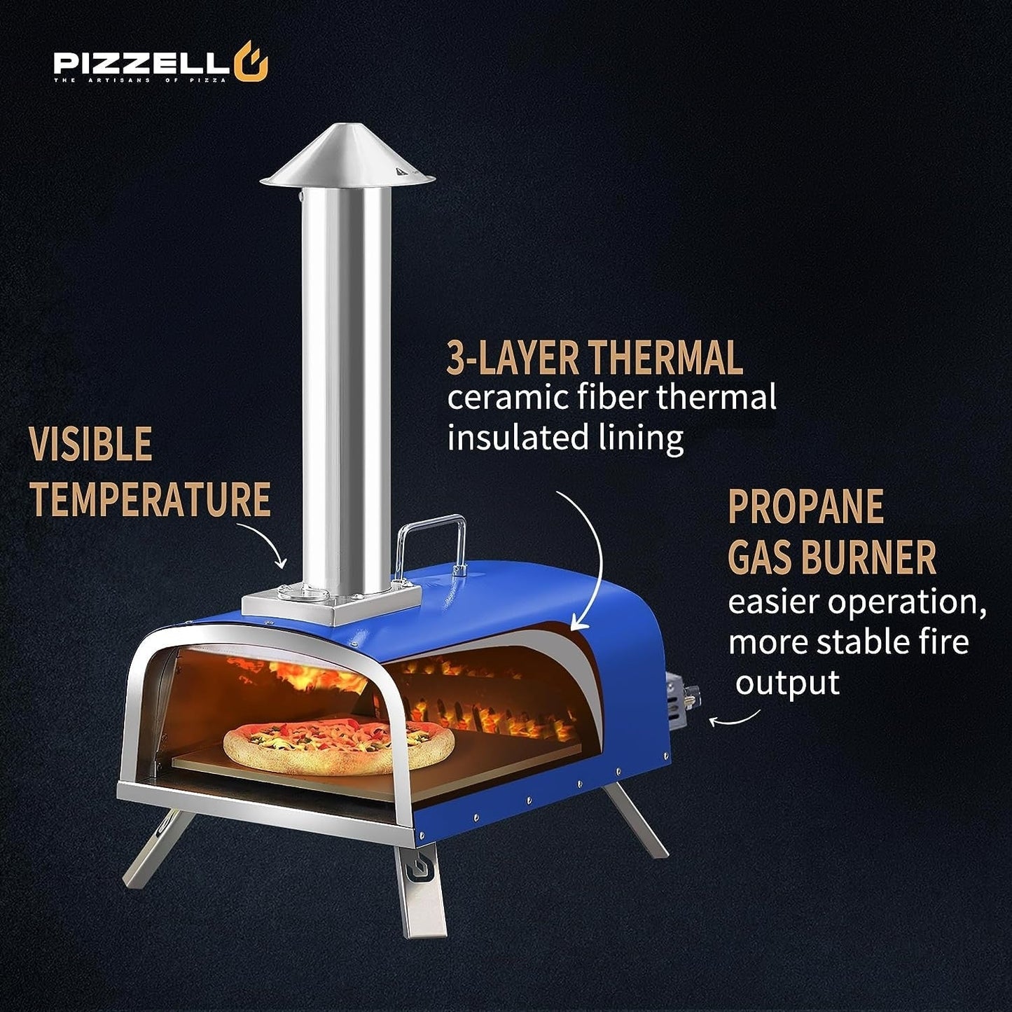 Multi-Fuel-Pizzaofen für den Außenbereich, Steinofen-Pizzamaker mit Gasbrenner und Holzbox – 12 Zoll