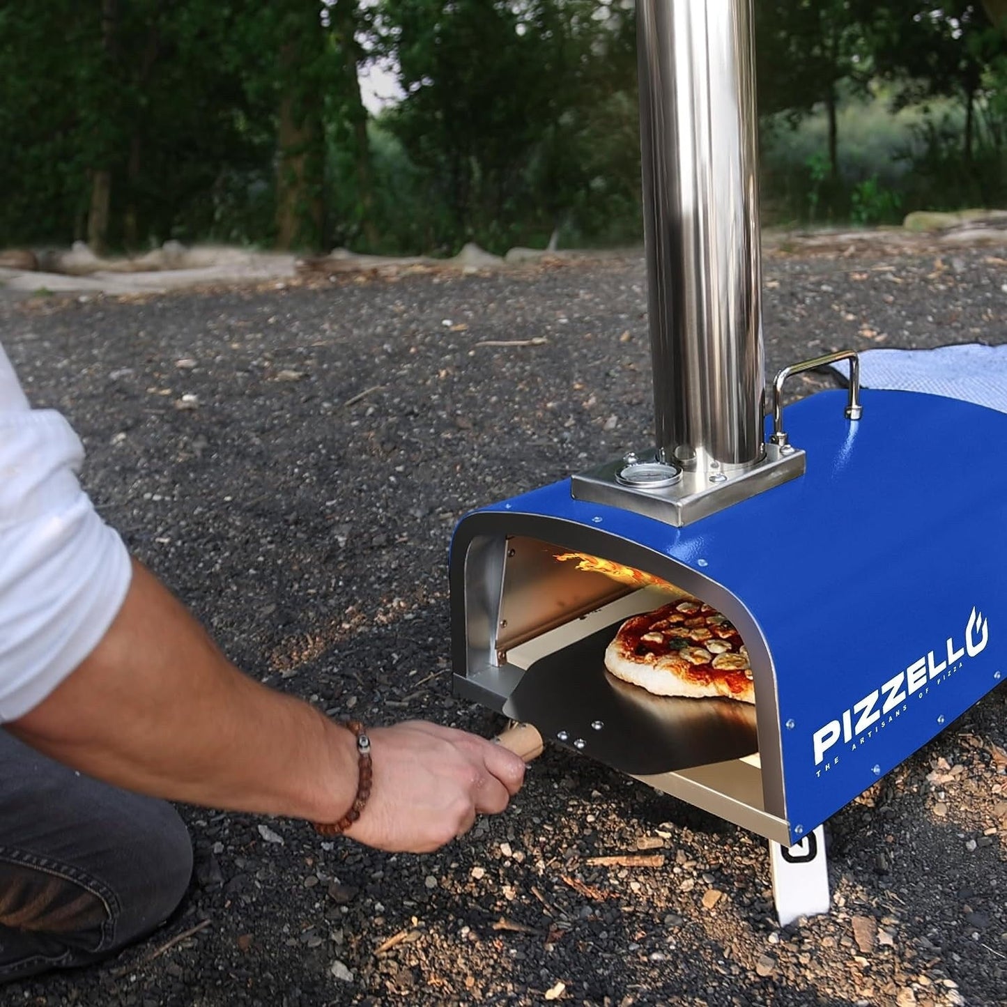 Multi-Fuel-Pizzaofen für den Außenbereich, Steinofen-Pizzamaker mit Gasbrenner und Holzbox – 12 Zoll