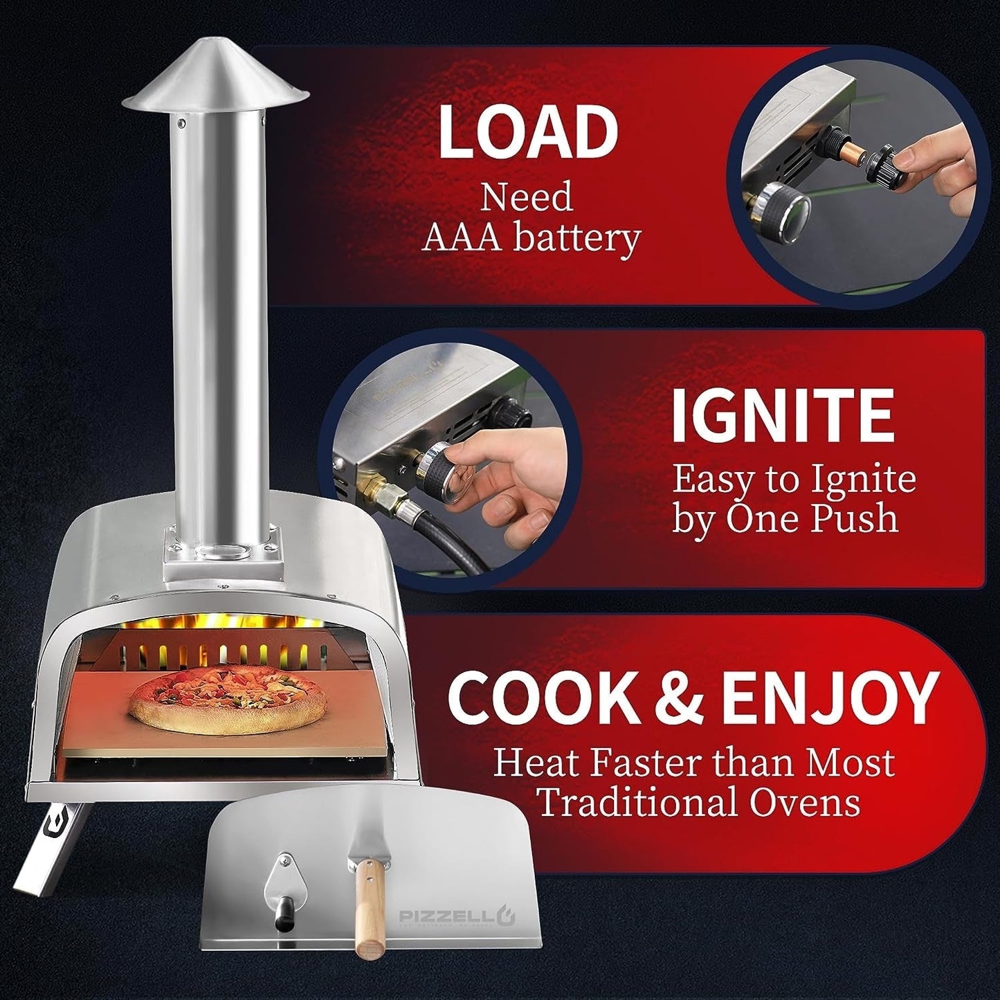 Multi-Fuel-Pizzaofen für den Außenbereich, Steinofen-Pizzamaker mit Gasbrenner und Holzbox – 12 Zoll