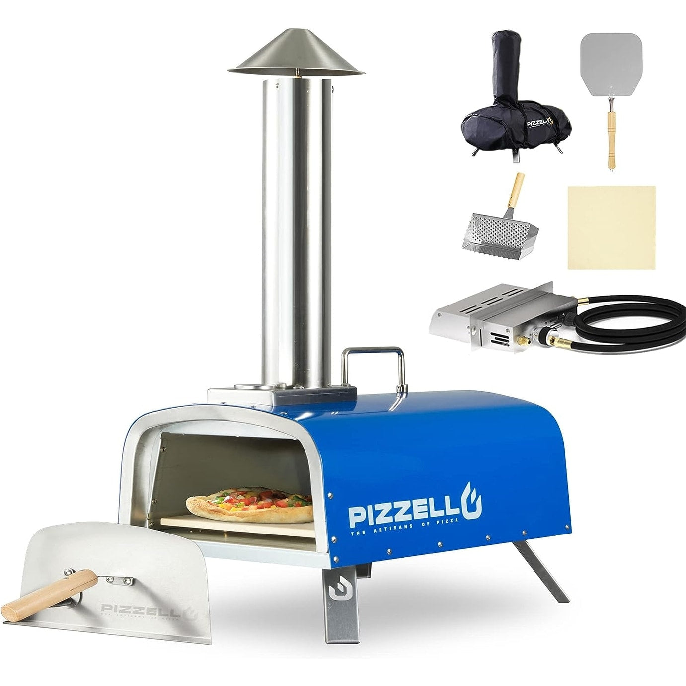 Multi-Fuel-Pizzaofen für den Außenbereich, Steinofen-Pizzamaker mit Gasbrenner und Holzbox – 12 Zoll