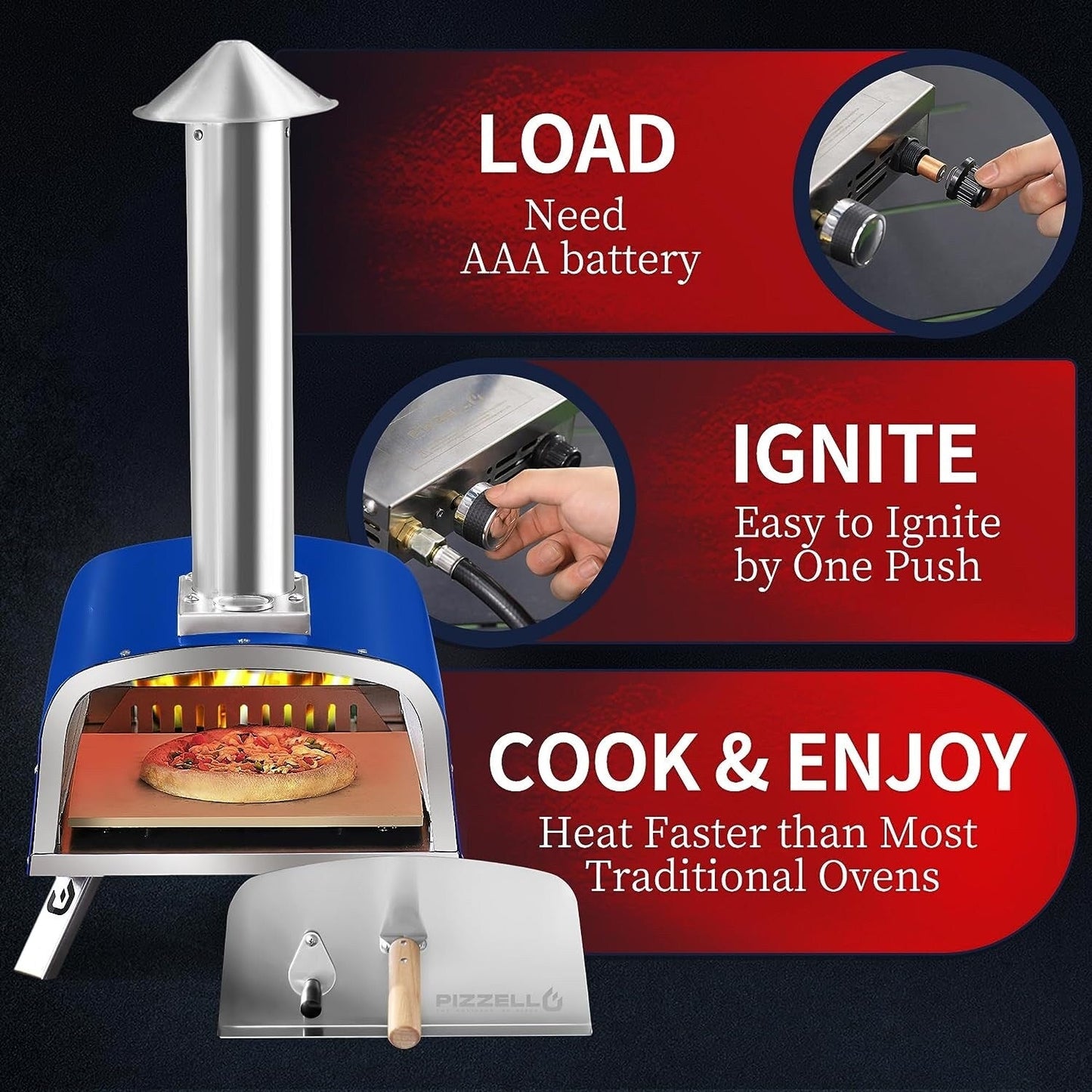 Multi-Fuel-Pizzaofen für den Außenbereich, Steinofen-Pizzamaker mit Gasbrenner und Holzbox – 12 Zoll